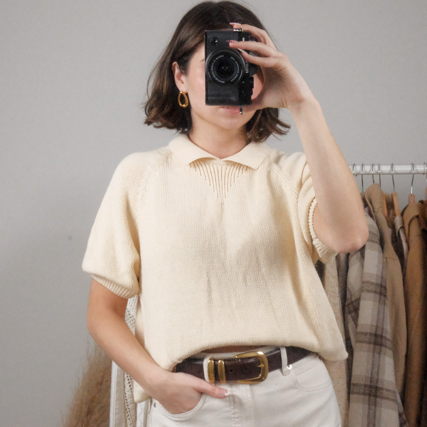 Vintage x Collared Short-Sleeve Knit (L)