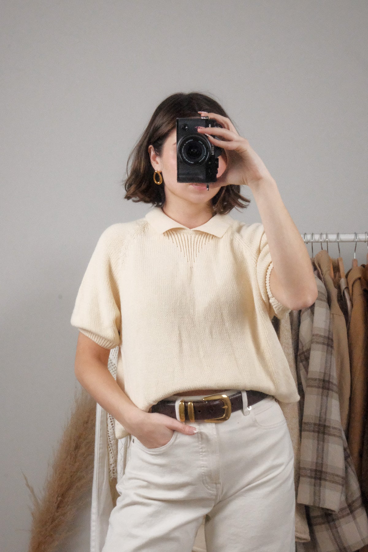 Vintage x Collared Short-Sleeve Knit (L)