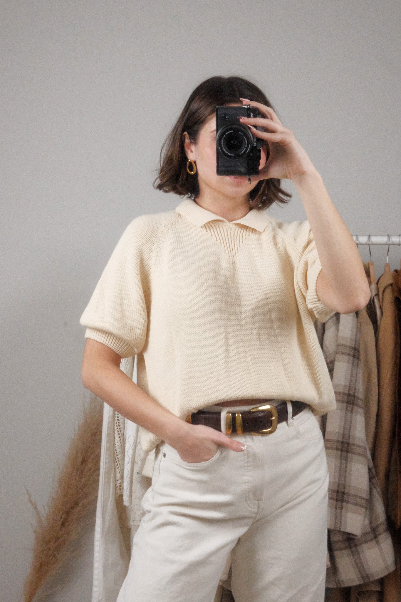 Vintage x Collared Short-Sleeve Knit (L)