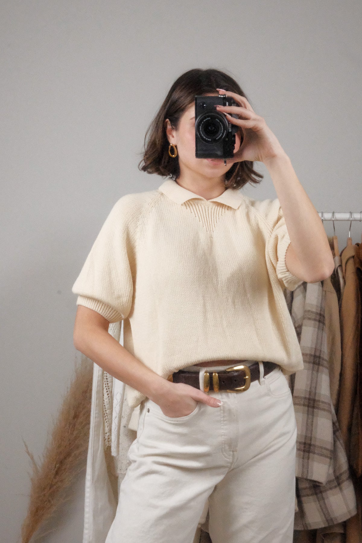 Vintage x Collared Short-Sleeve Knit (L)
