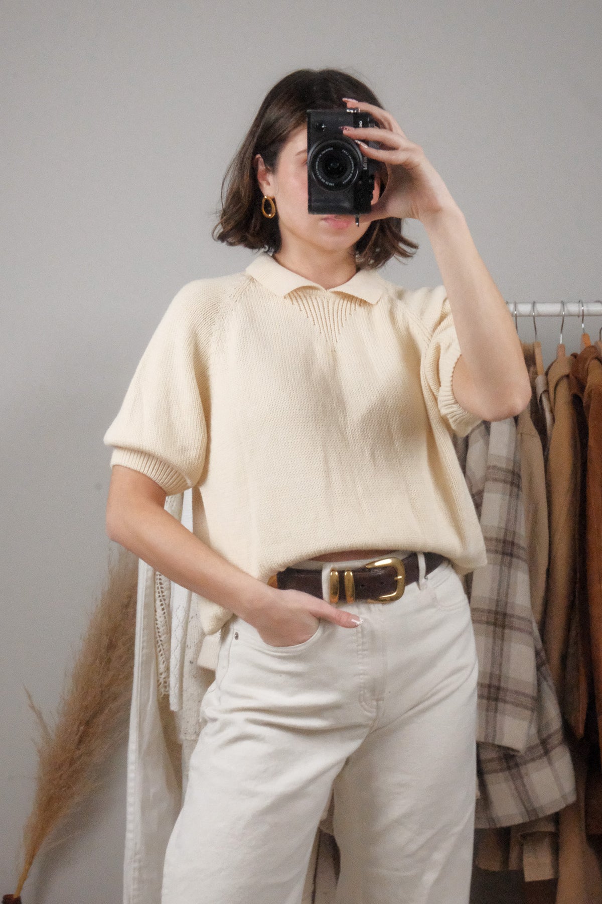 Vintage x Collared Short-Sleeve Knit (L)
