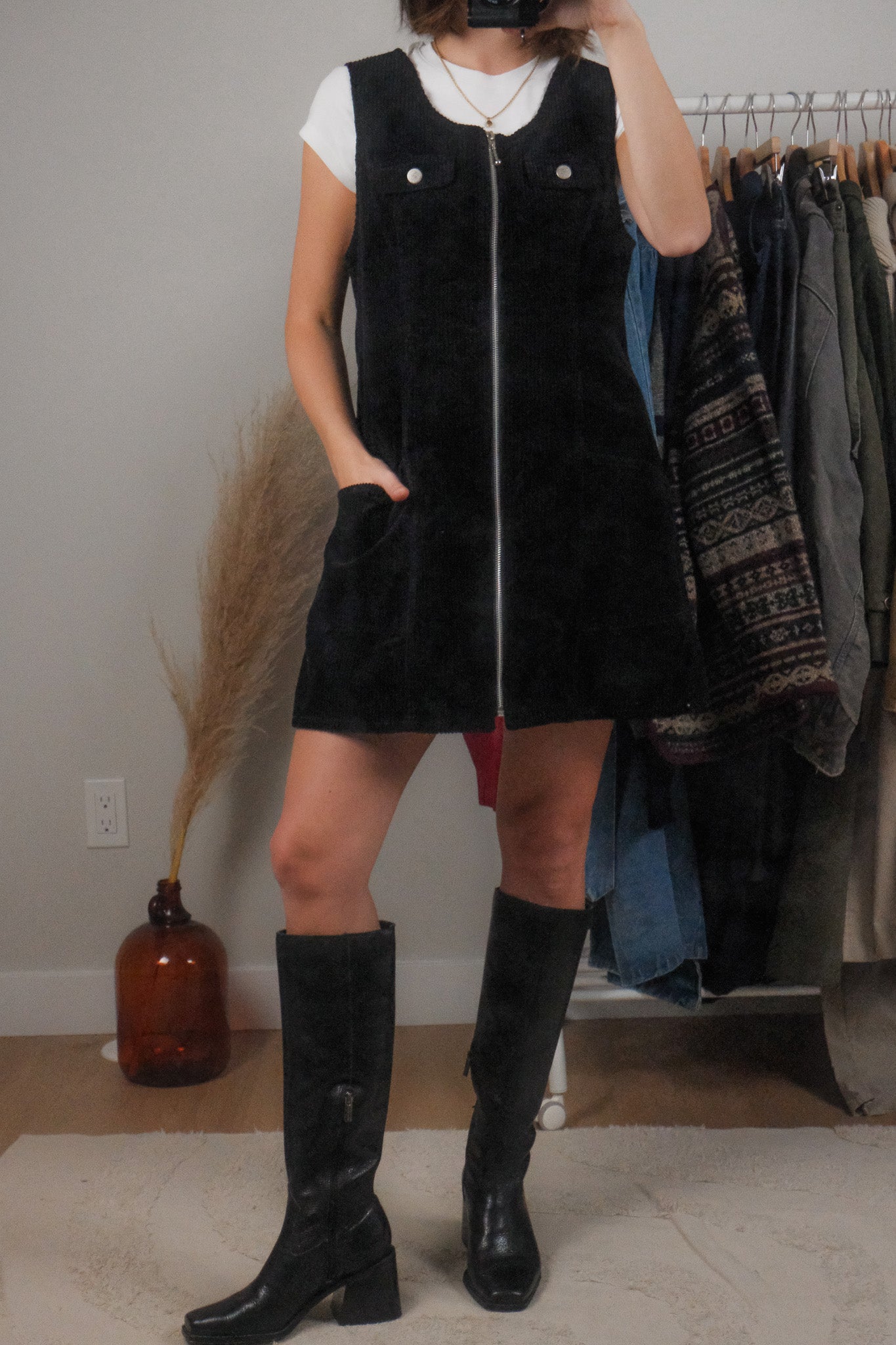 Vintage x Cotton Corduroy Zip Up Dress (M/L)