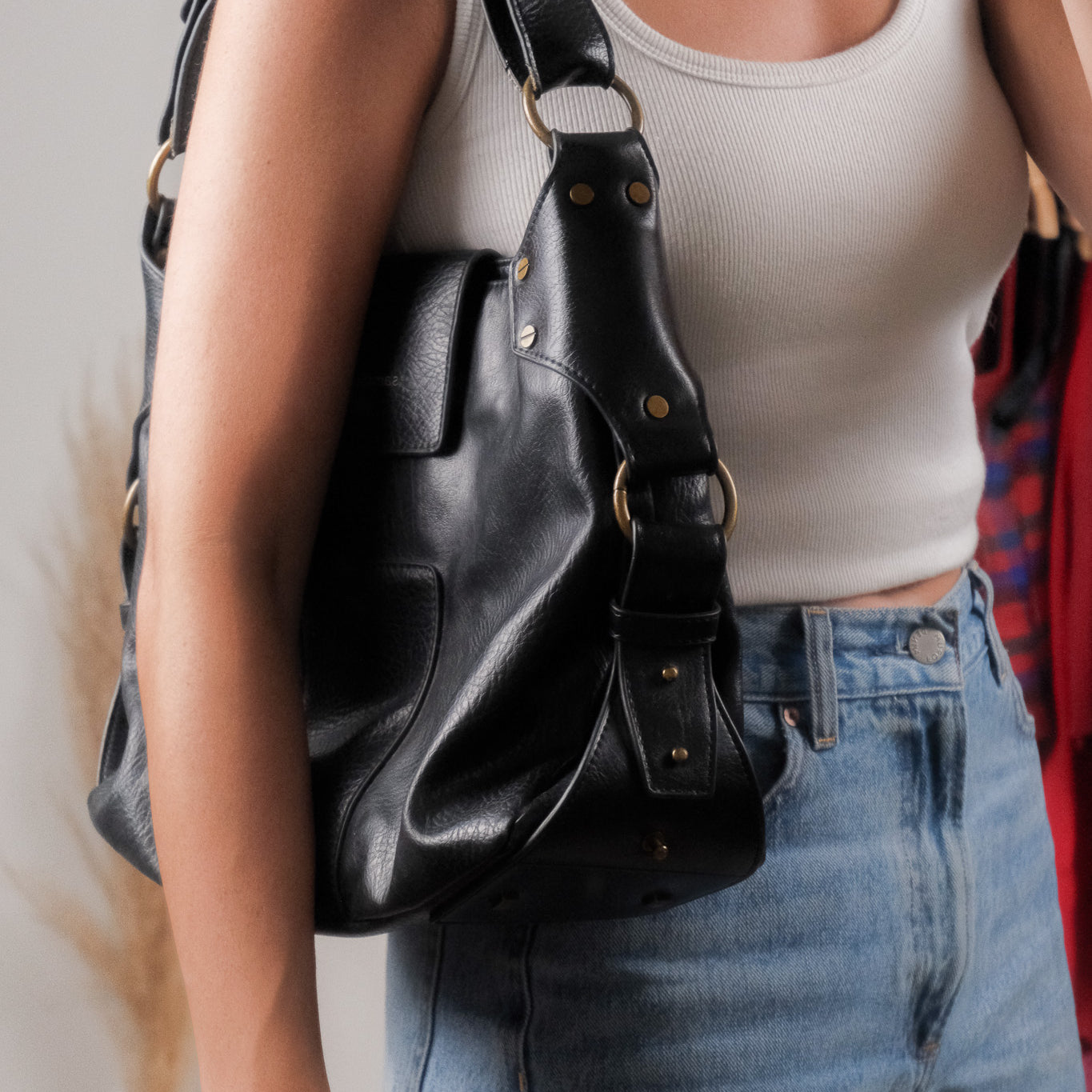 Vintage x Faux Leather Hobo Bag