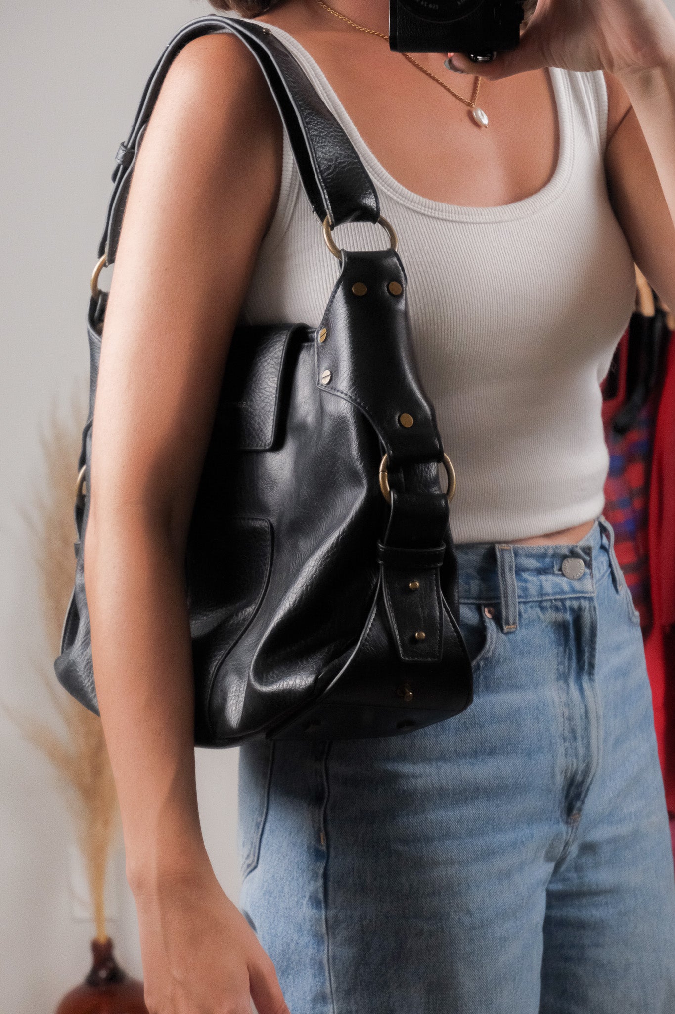 Vintage x Faux Leather Hobo Bag