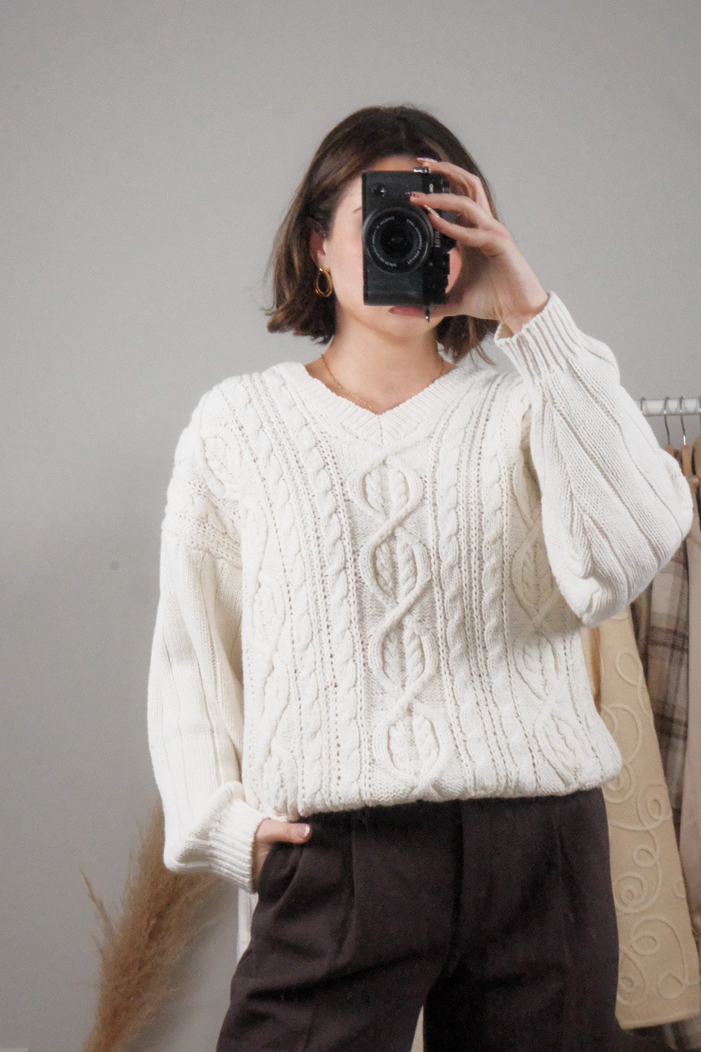 Vintage x Cotton/Ramie Chunky V-Neck Knit (M/L)