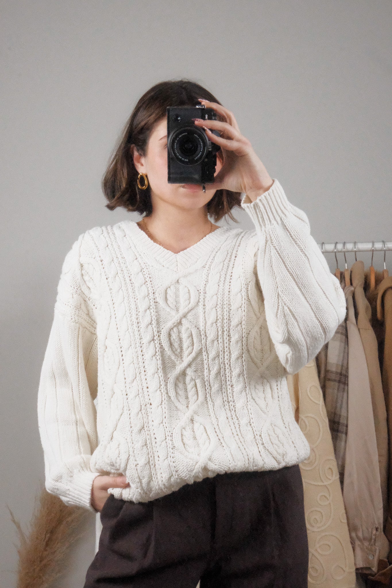 Vintage x Cotton/Ramie Chunky V-Neck Knit (M/L)