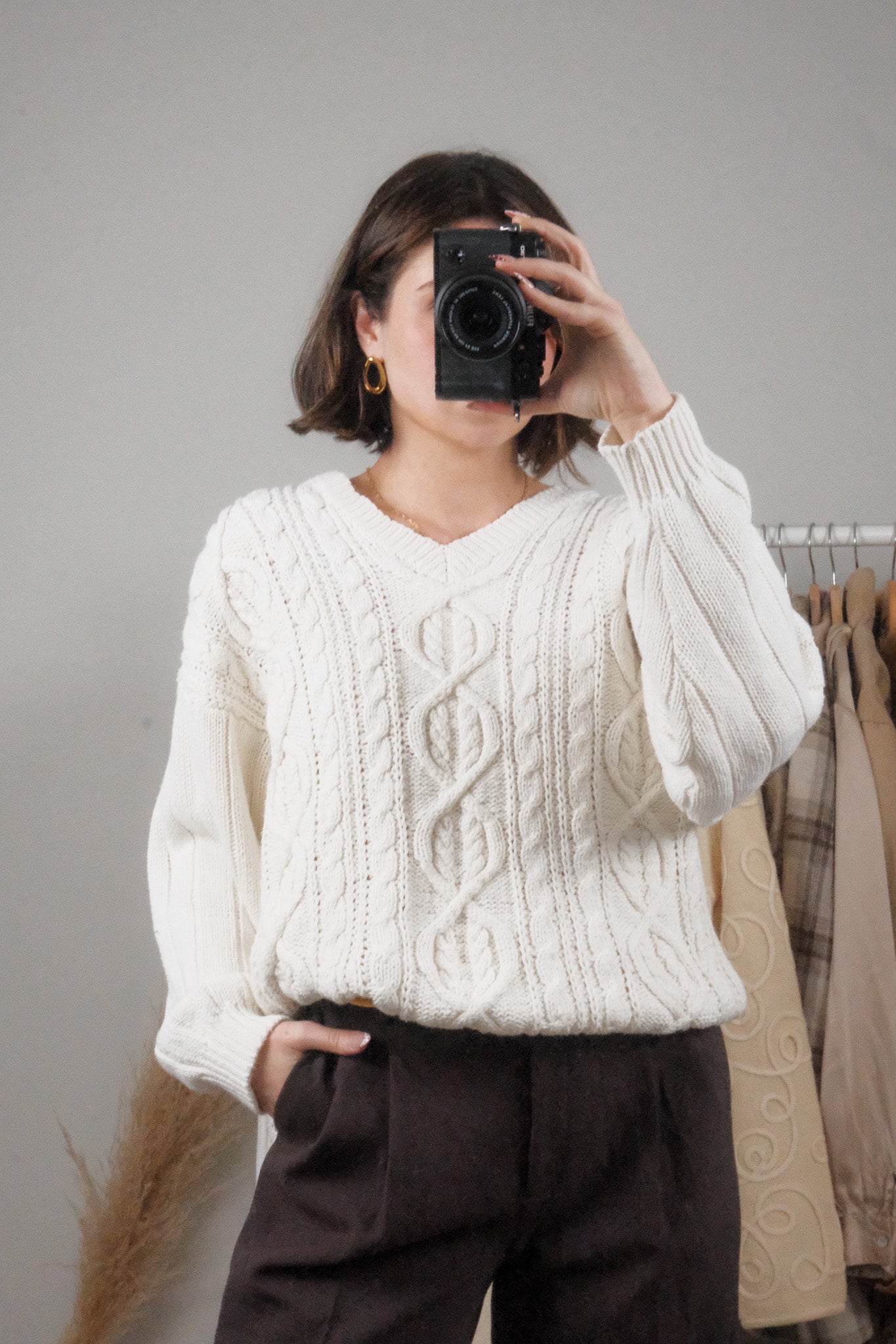 Vintage x Cotton/Ramie Chunky V-Neck Knit (M/L)