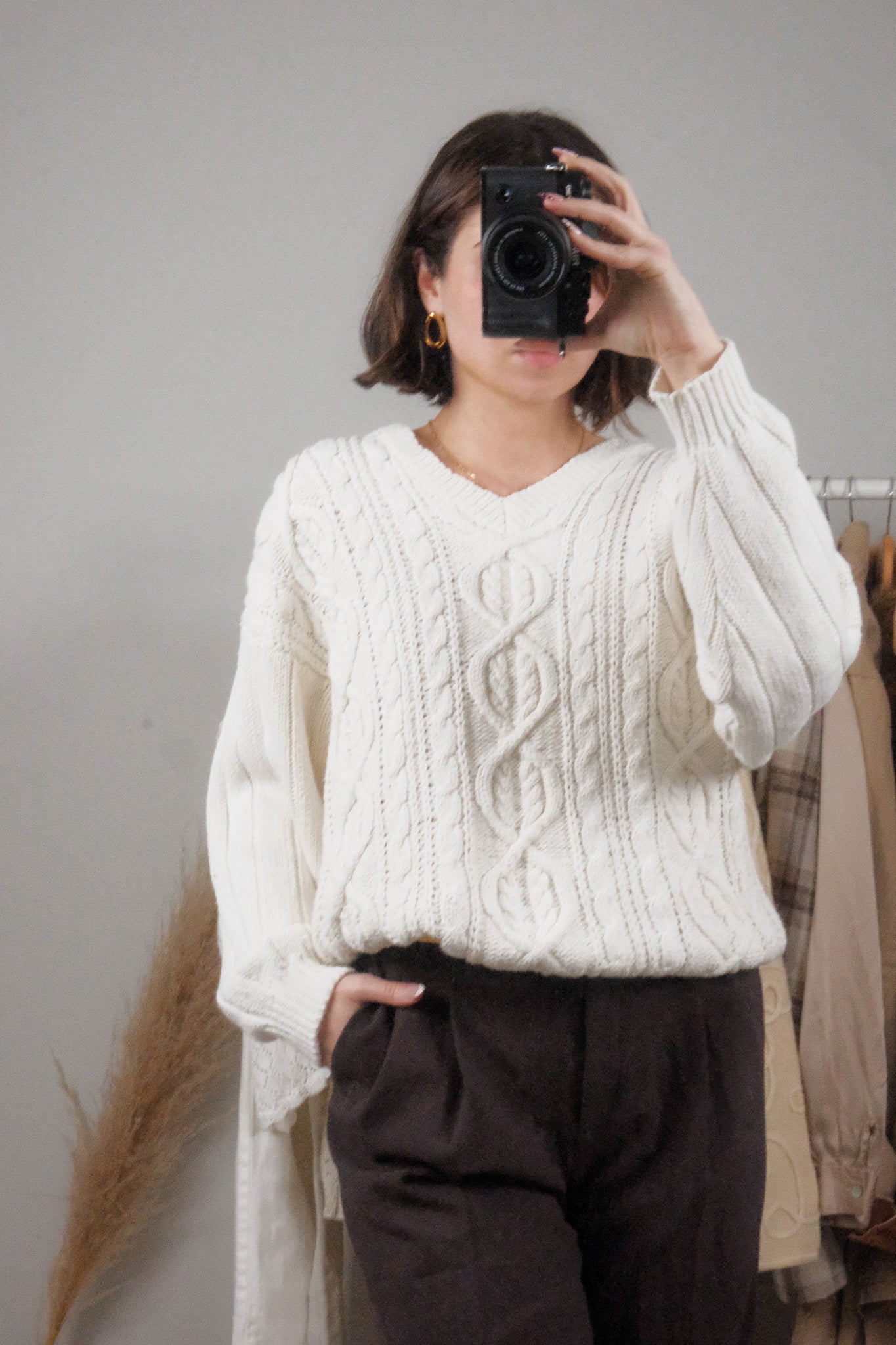 Vintage x Cotton/Ramie Chunky V-Neck Knit (M/L)