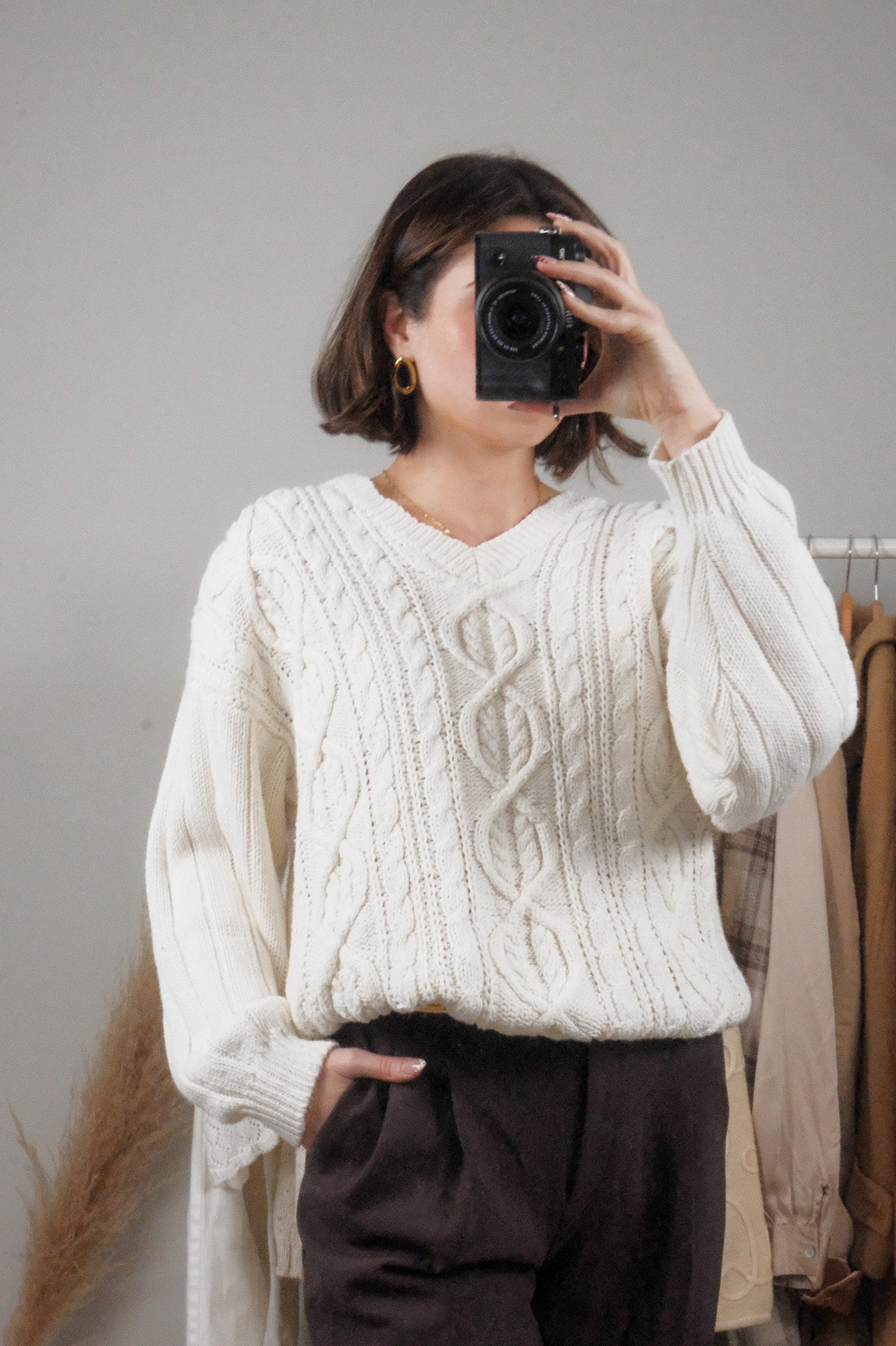 Vintage x Cotton/Ramie Chunky V-Neck Knit (M/L)