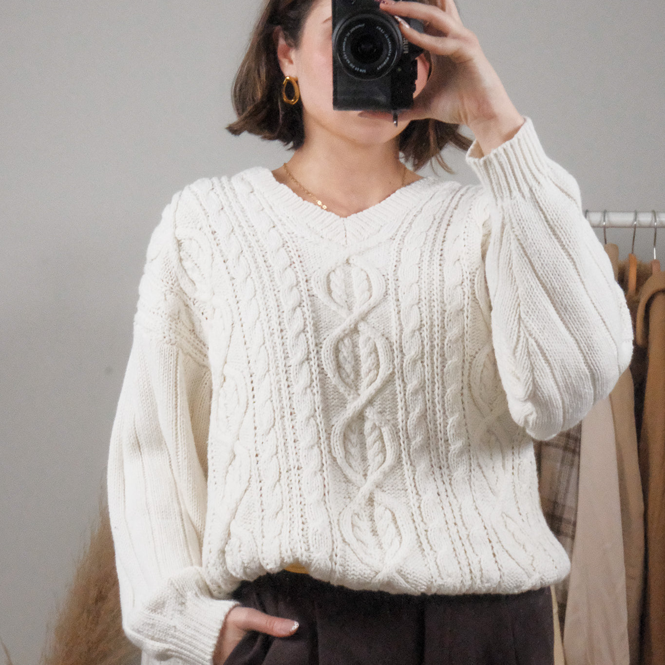 Vintage x Cotton/Ramie Chunky V-Neck Knit (M/L)