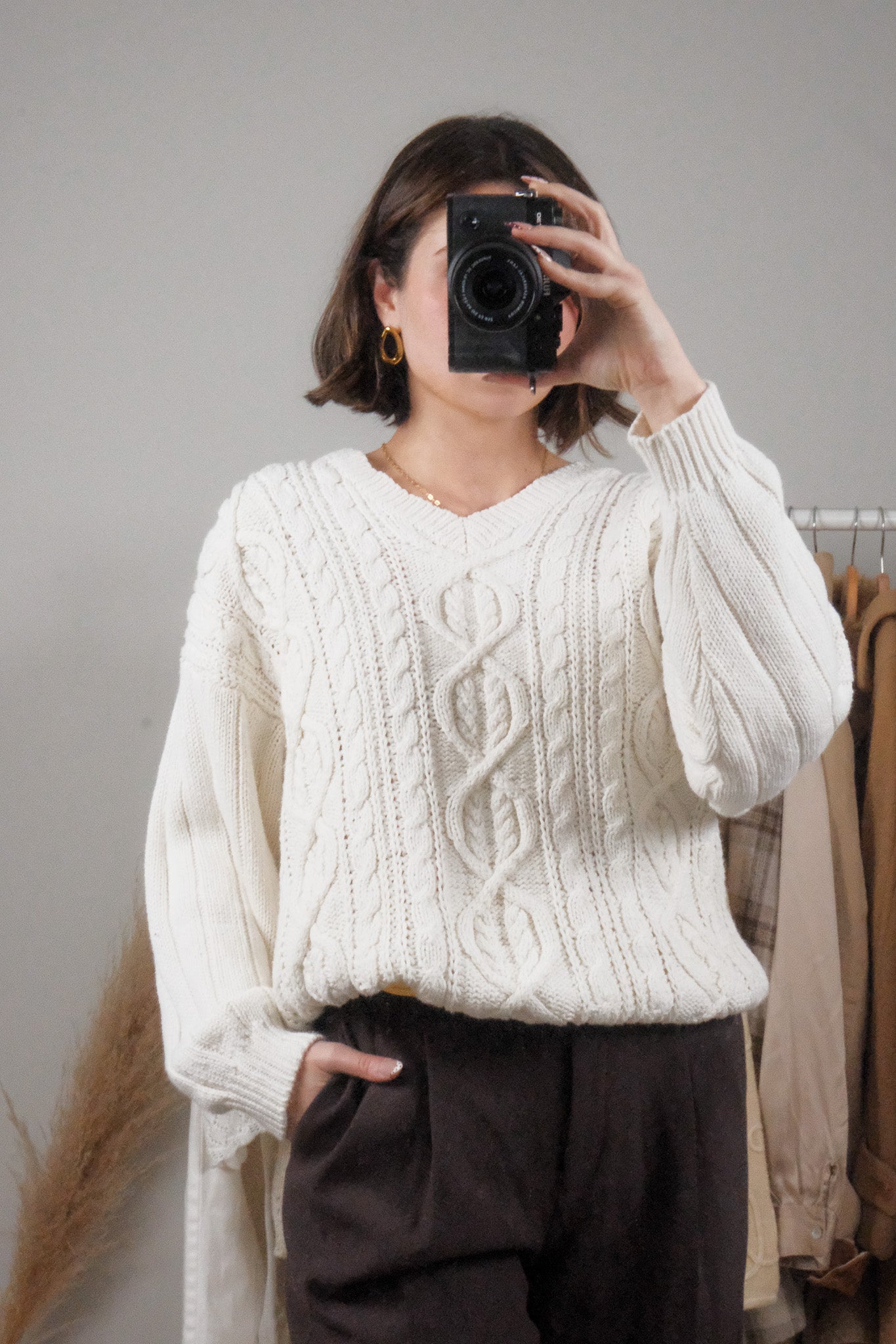 Vintage x Cotton/Ramie Chunky V-Neck Knit (M/L)