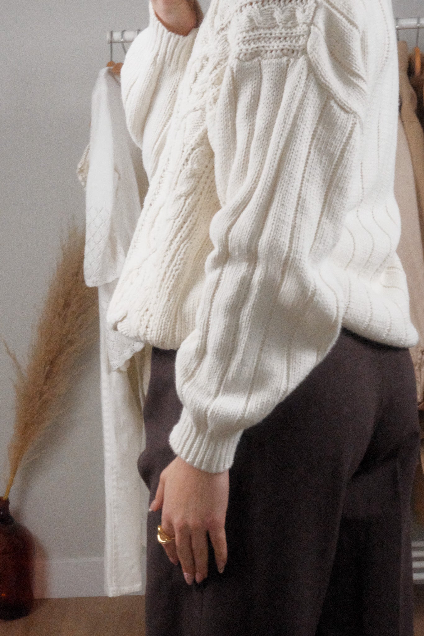 Vintage x Cotton/Ramie Chunky V-Neck Knit (M/L)