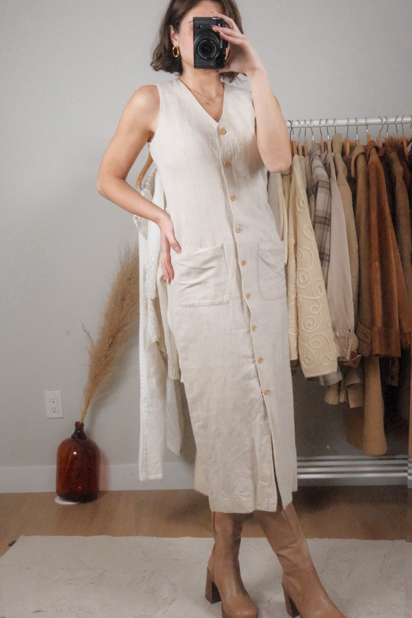 Vintage x Linen/Cotton Button Maxi Dress (6)