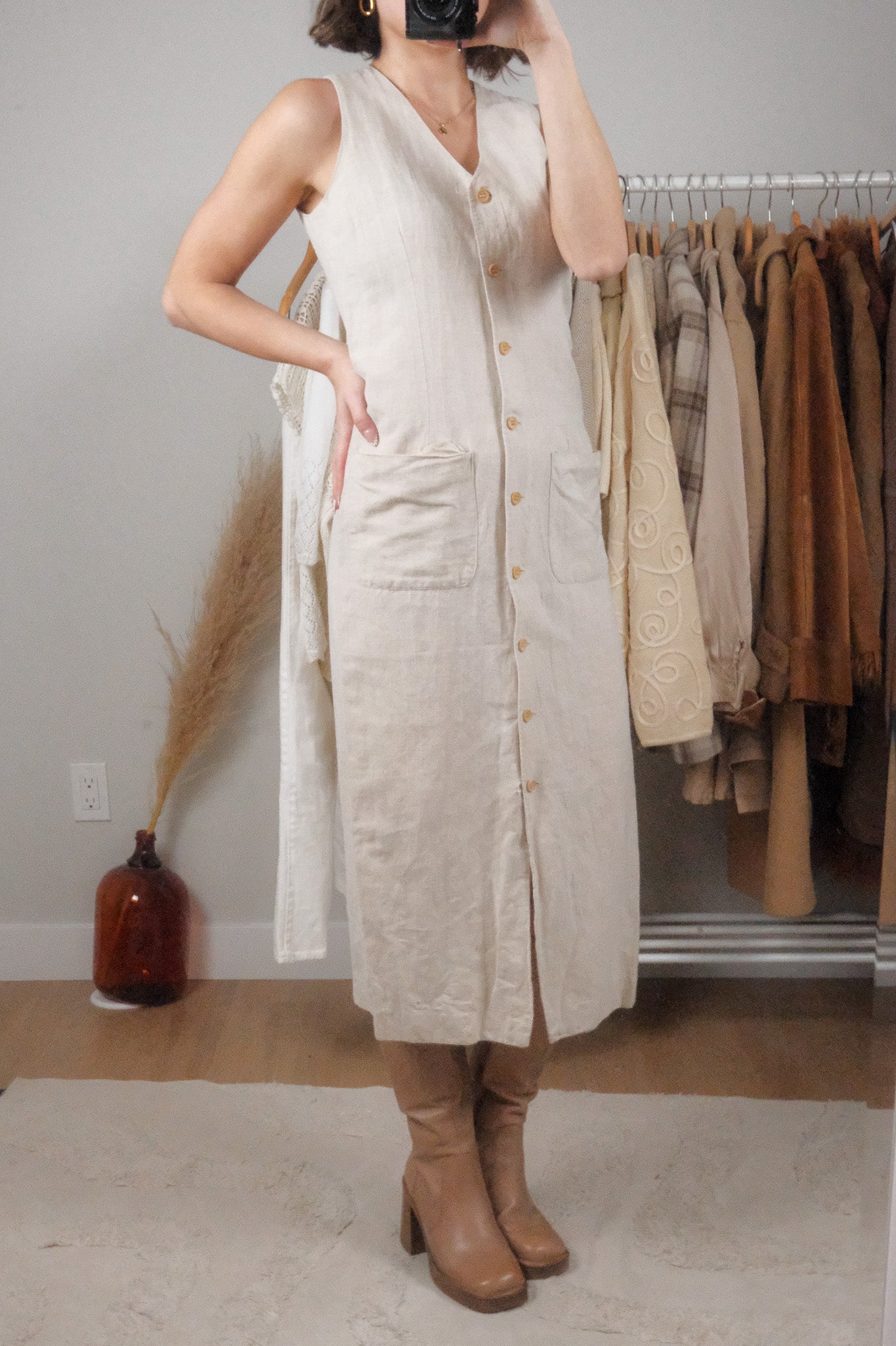 Vintage x Linen/Cotton Button Maxi Dress (6)