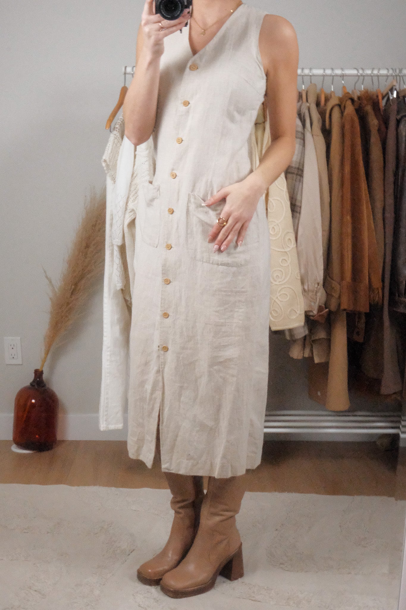Vintage x Linen/Cotton Button Maxi Dress (6)