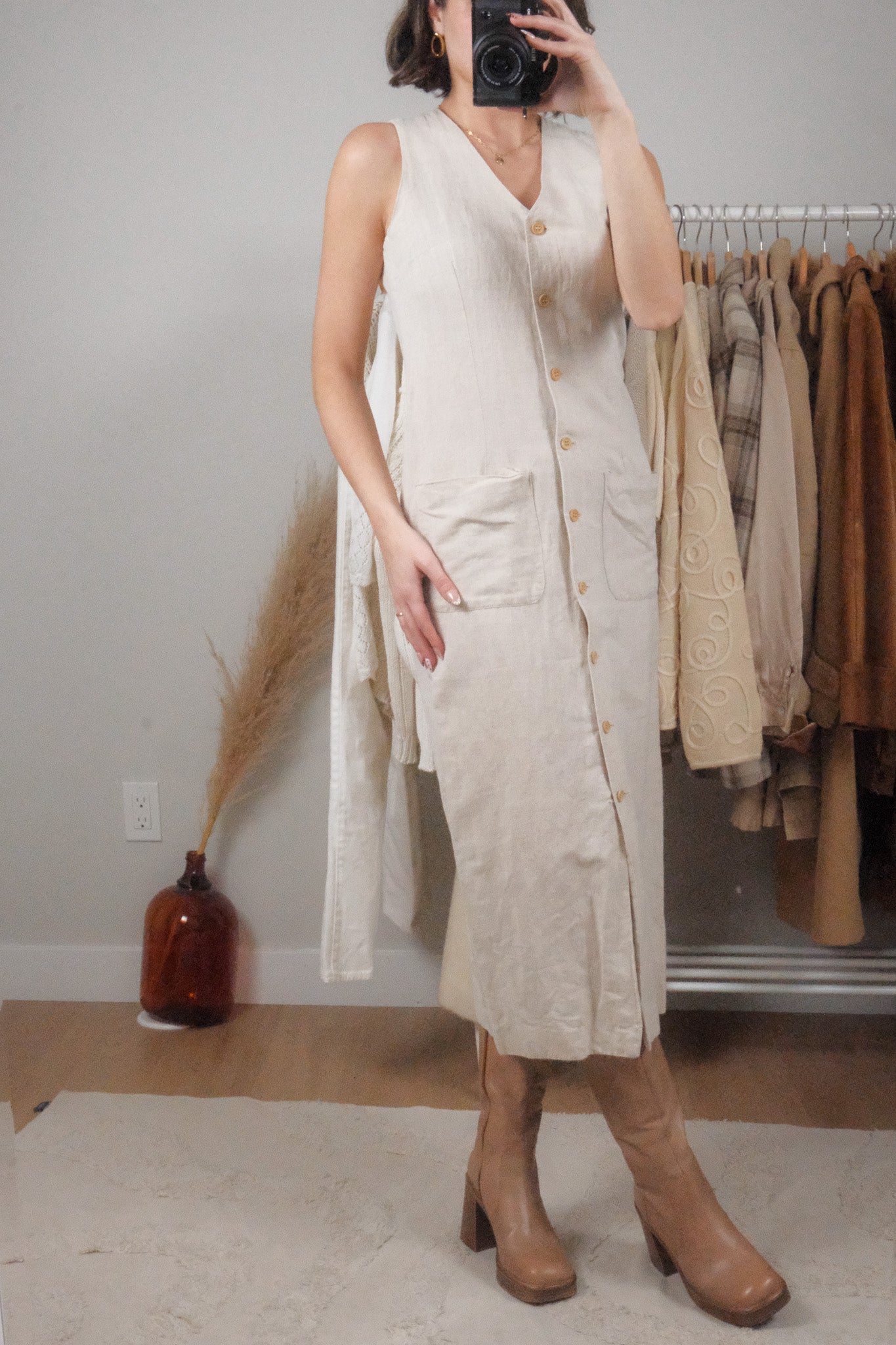 Vintage x Linen/Cotton Button Maxi Dress (6)