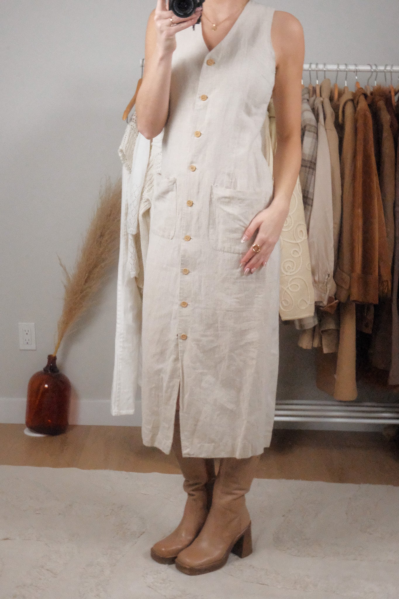 Vintage x Linen/Cotton Button Maxi Dress (6)