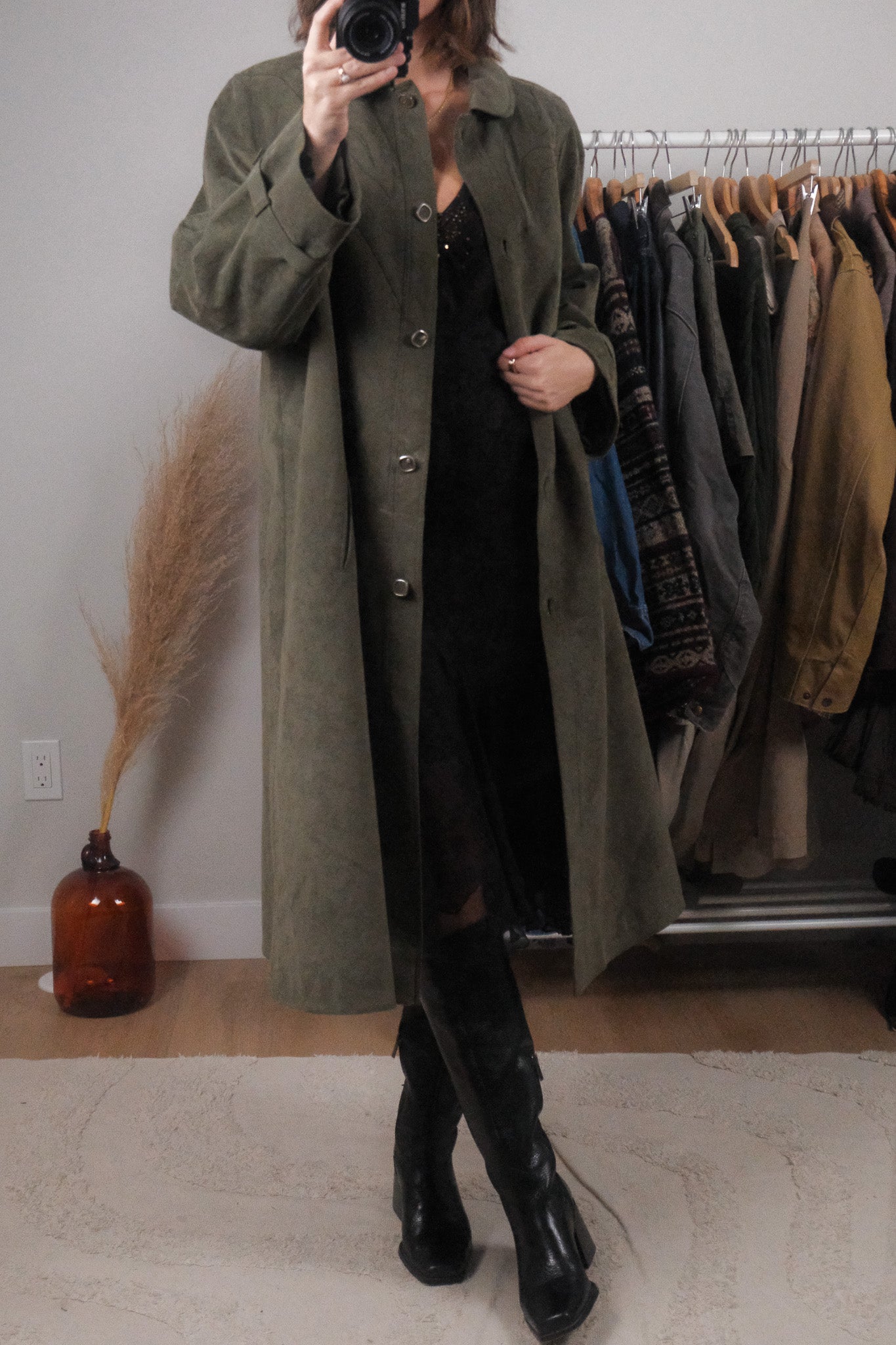 Vintage x Lined Faux Suede Embroidered Coat (L)