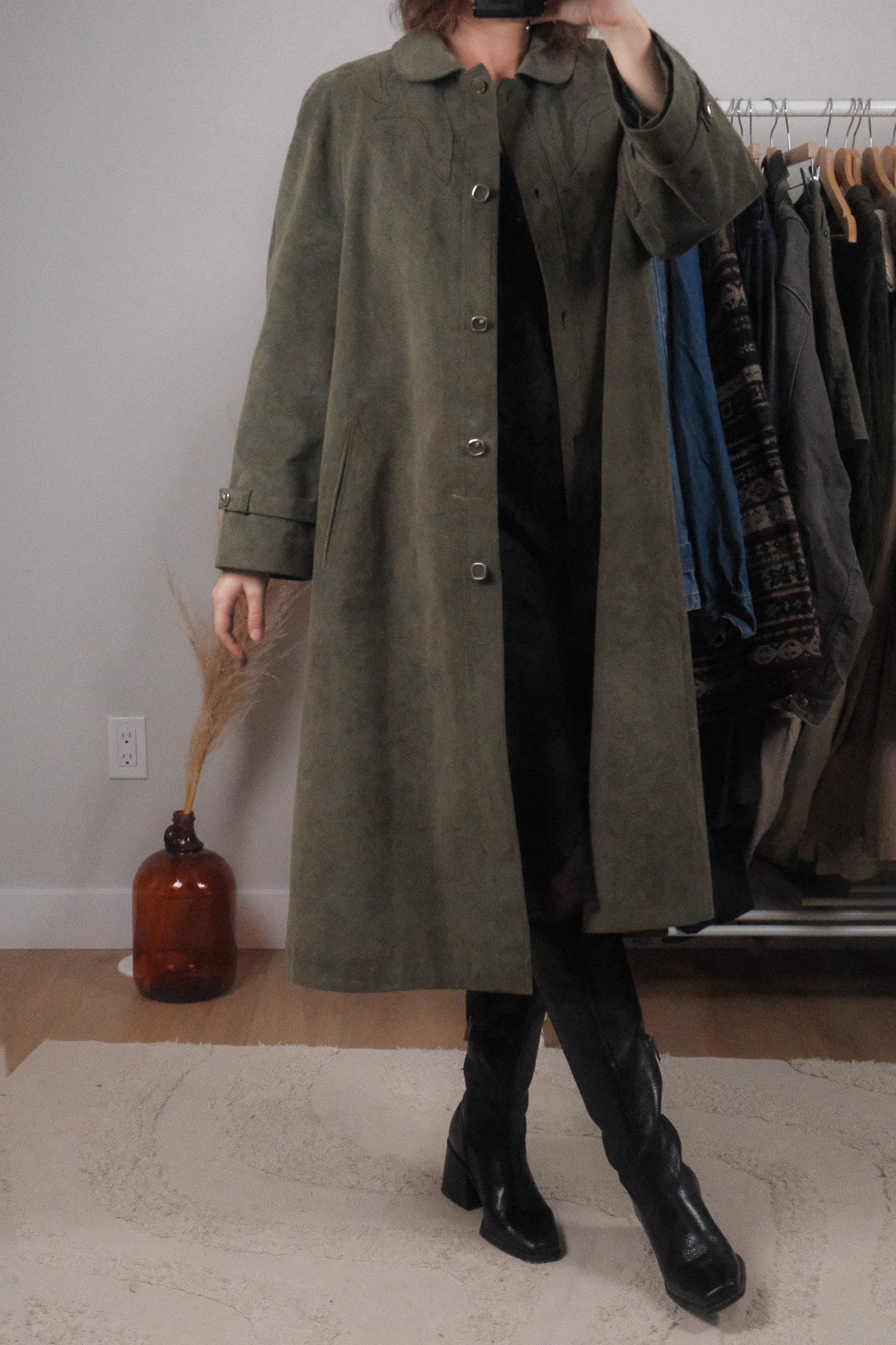 Vintage x Lined Faux Suede Embroidered Coat (L)