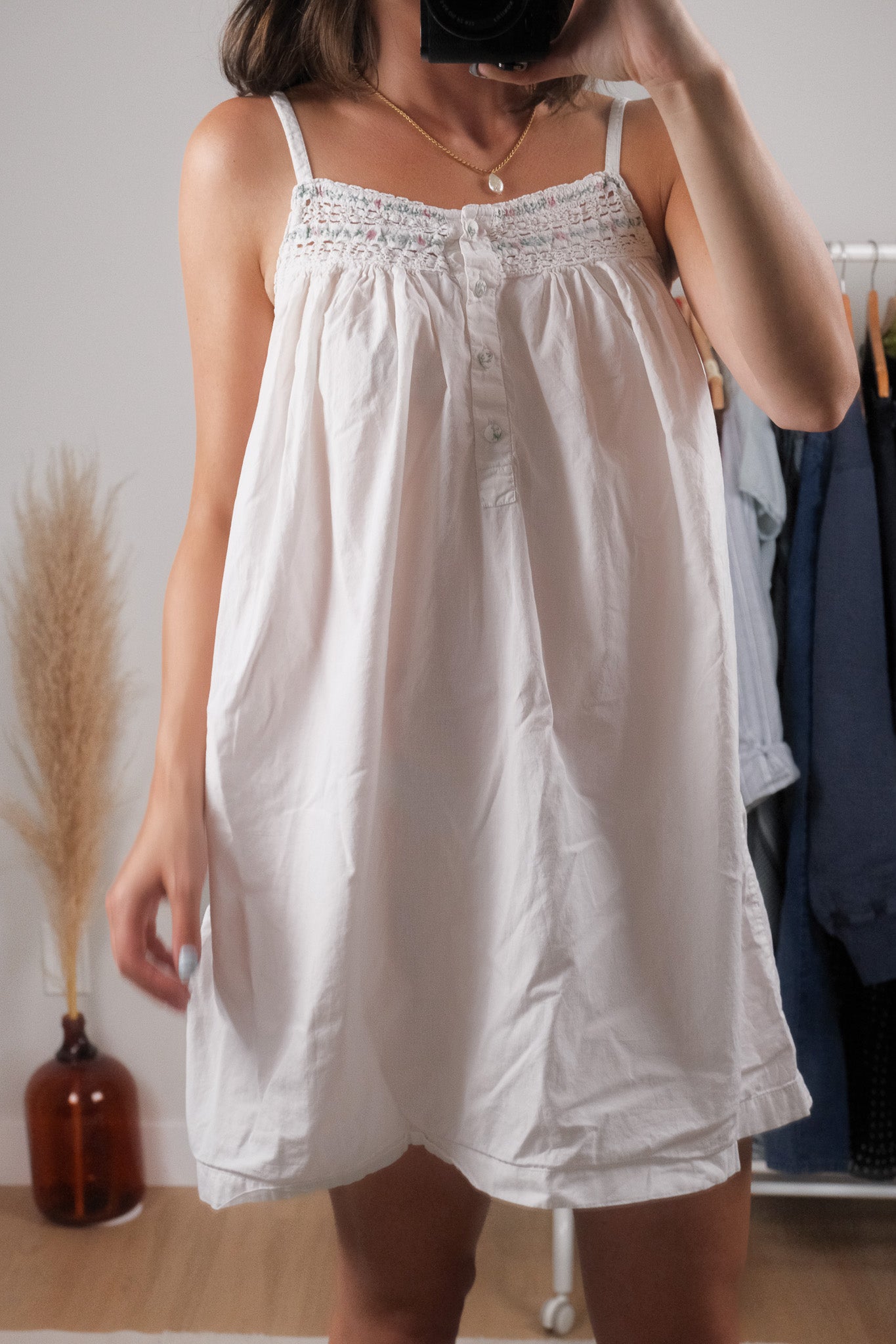Vintage x Cotton Floral Trim Slip Dress (S)