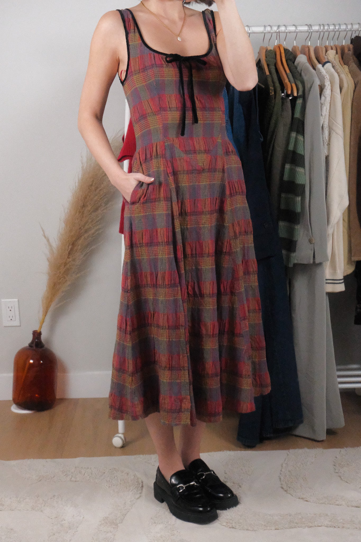 Free People x Cotton/Linen Plaid Maxi Dress (6/8)