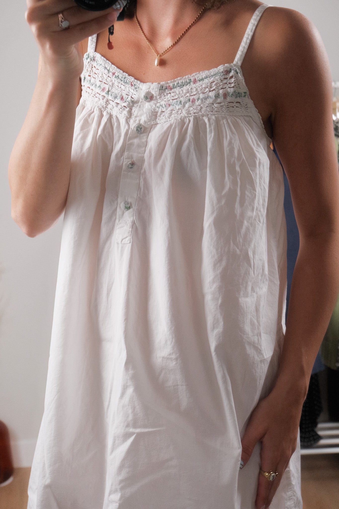 Vintage x Cotton Floral Trim Slip Dress (S)