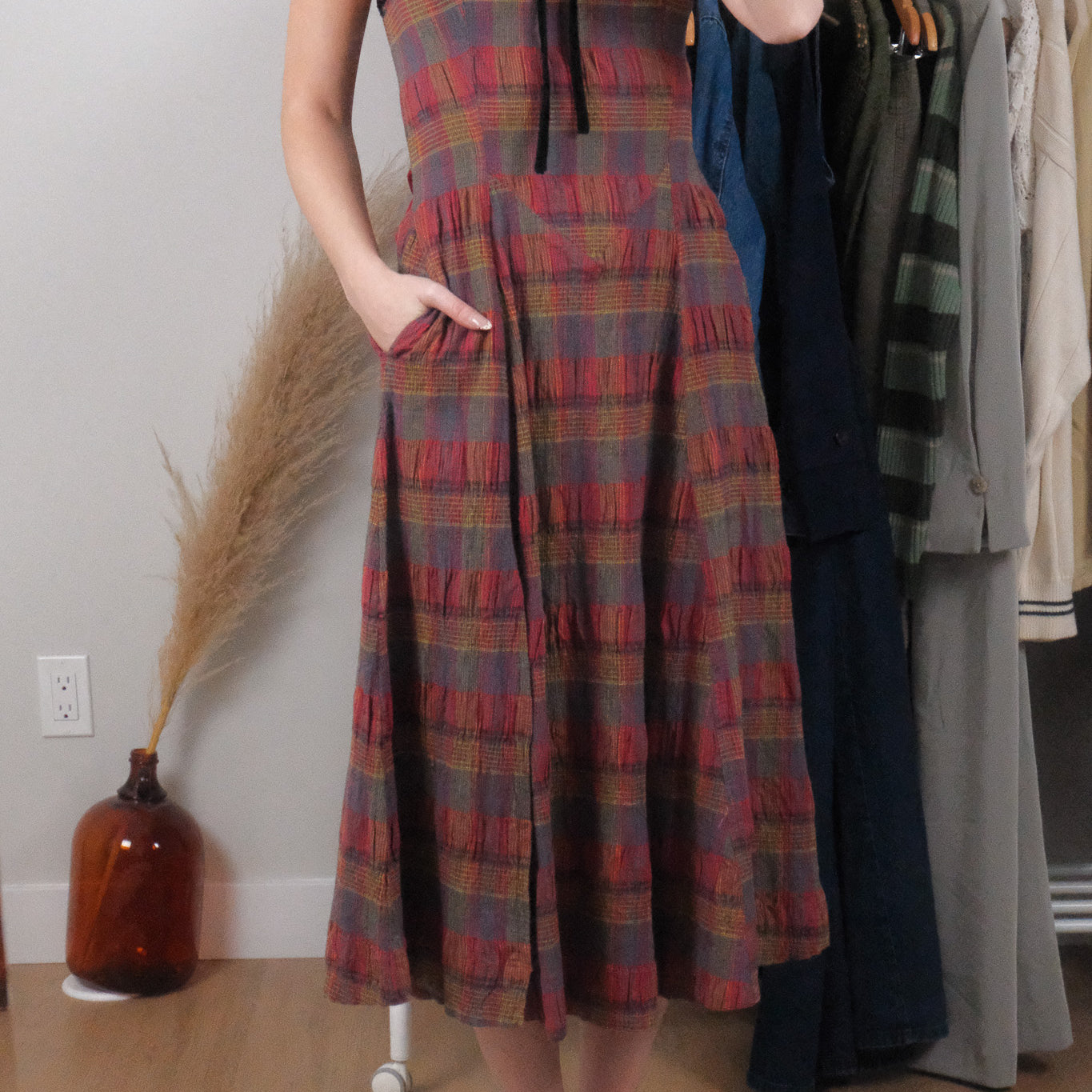 Free People x Cotton/Linen Plaid Maxi Dress (6/8)