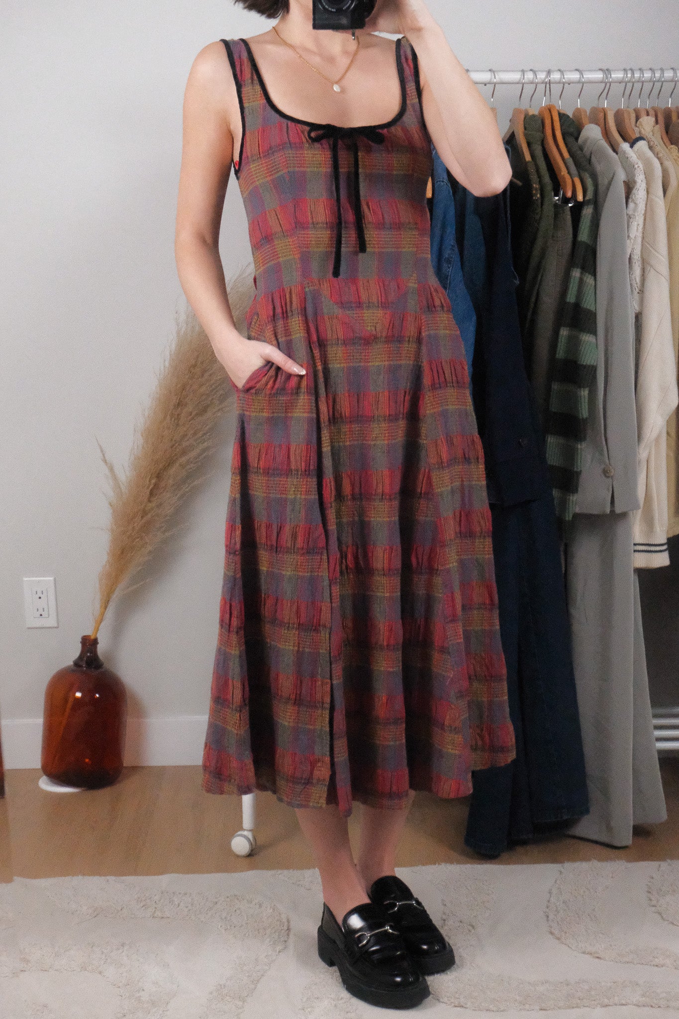 Free People x Cotton/Linen Plaid Maxi Dress (6/8)