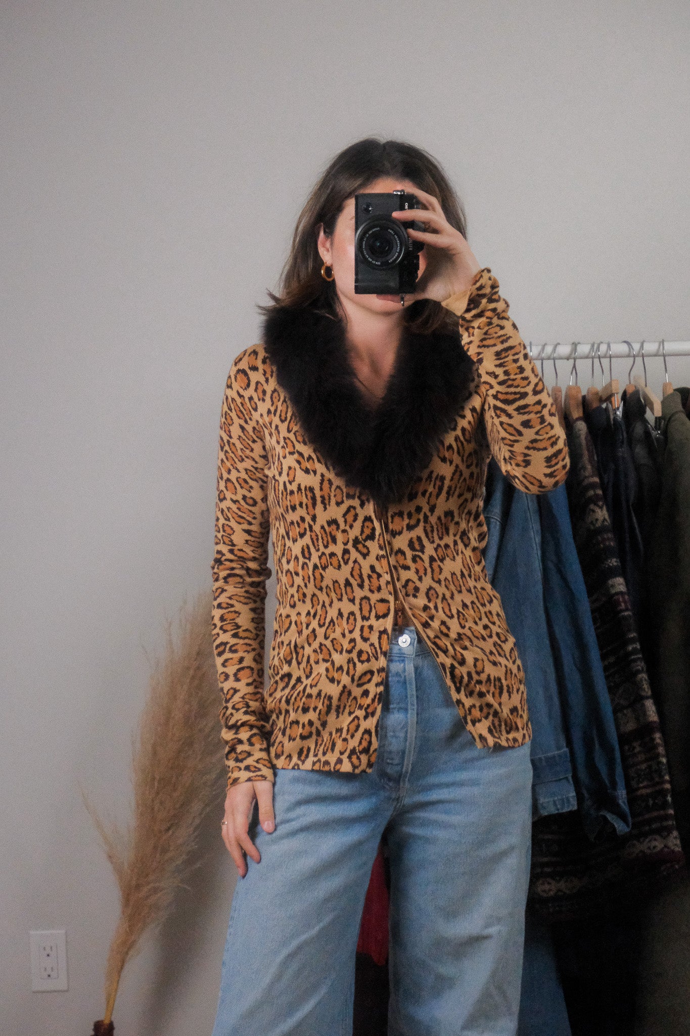 Vintage x Animal Print Removable Collar Zip-Up (M)