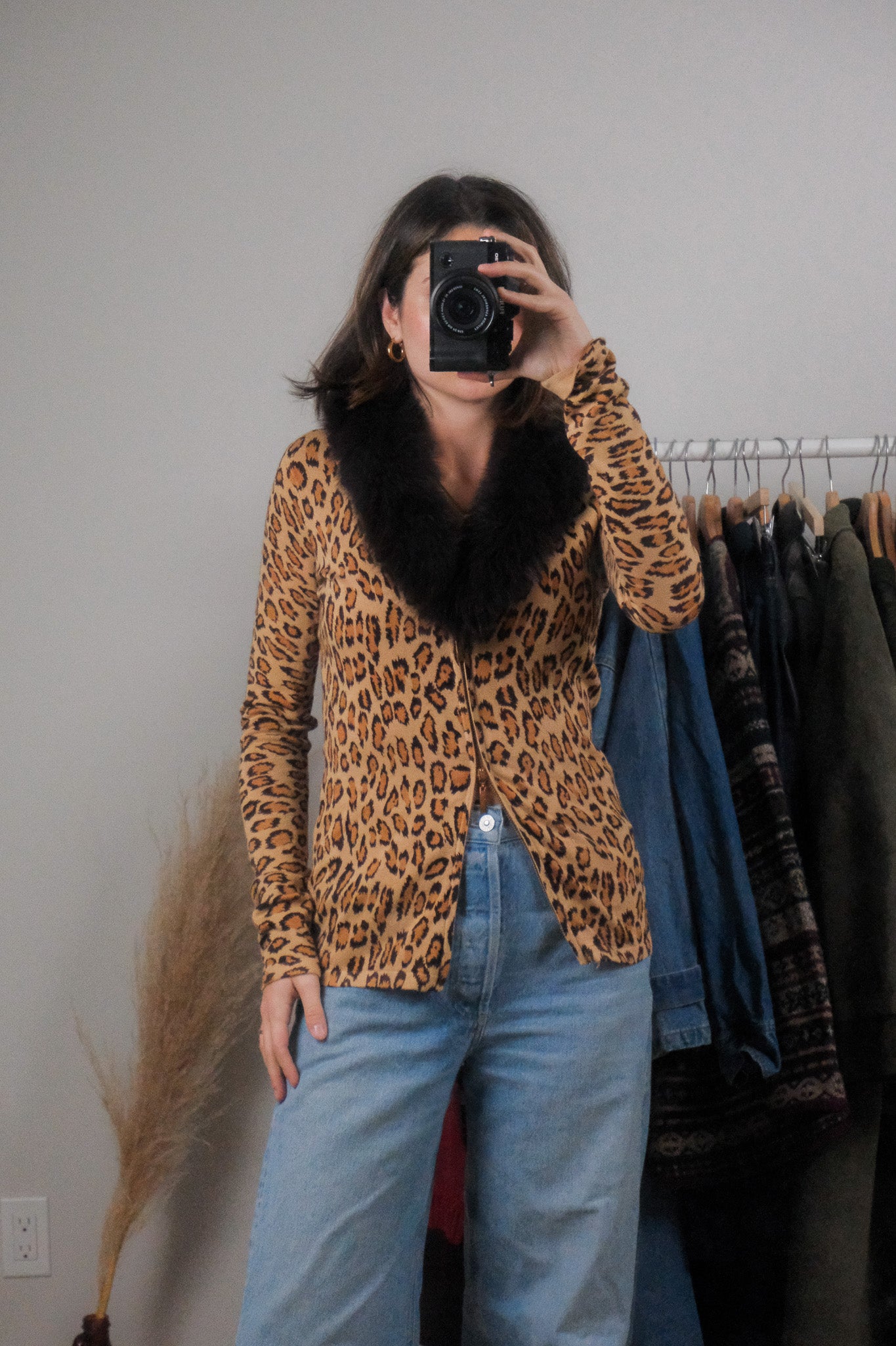 Vintage x Animal Print Removable Collar Zip-Up (M)