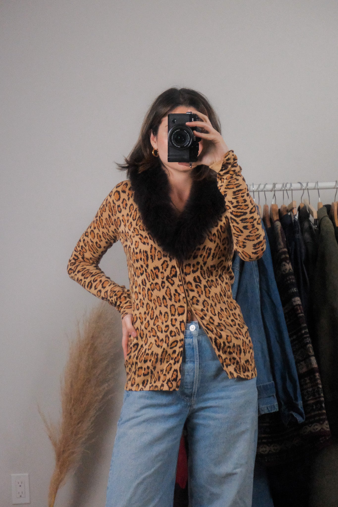 Vintage x Animal Print Removable Collar Zip-Up (M)
