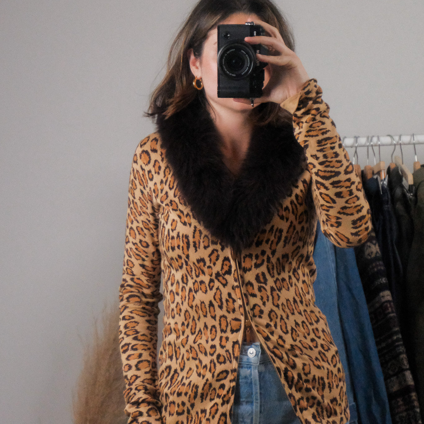 Vintage x Animal Print Removable Collar Zip-Up (M)