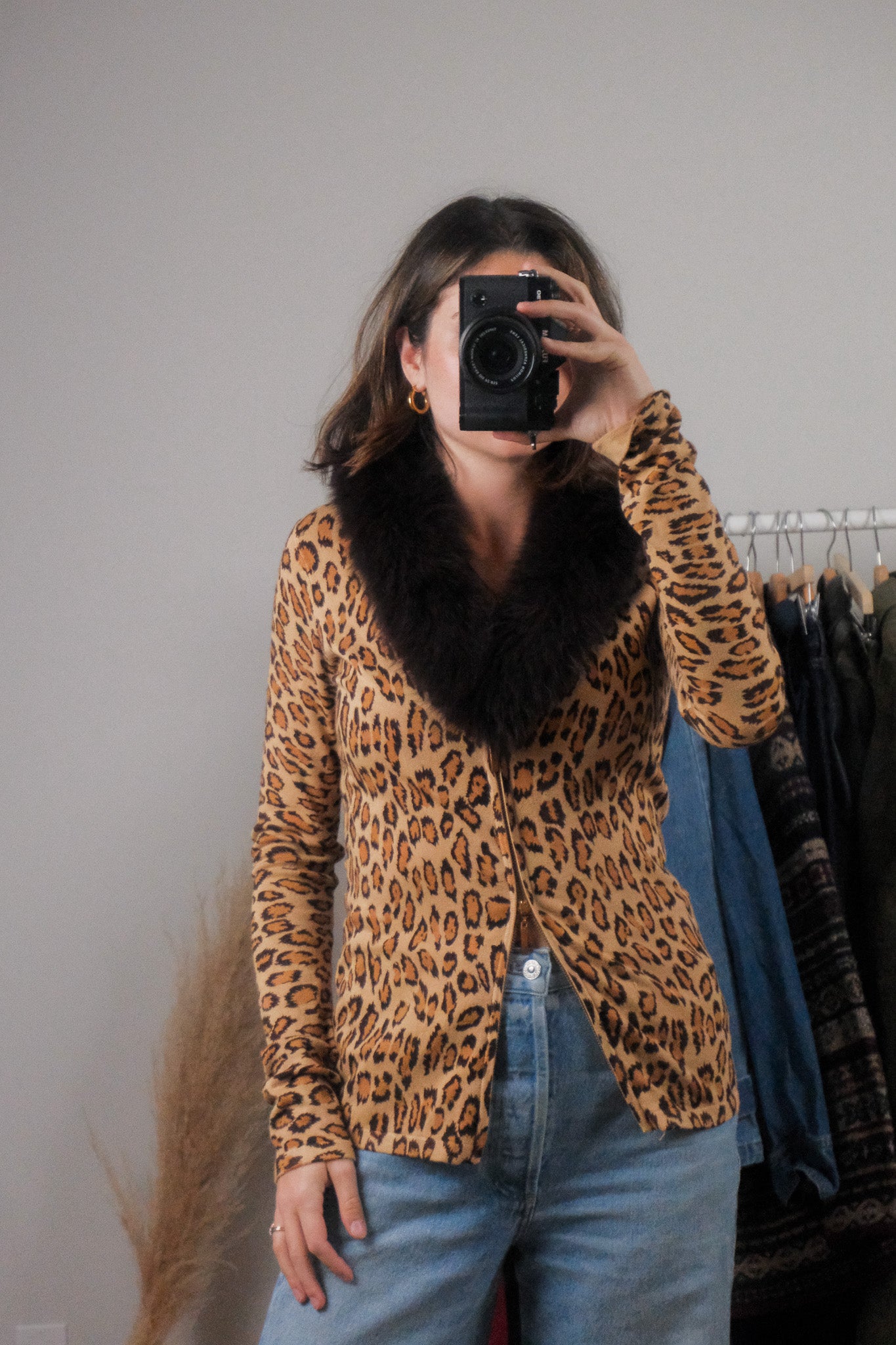 Vintage x Animal Print Removable Collar Zip-Up (M)