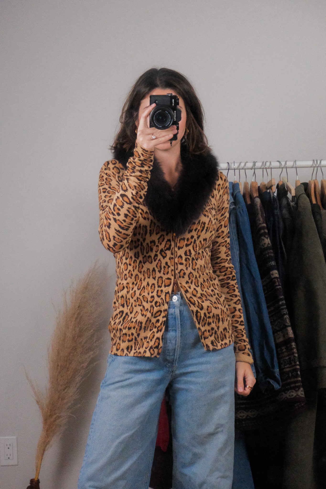 Vintage x Animal Print Removable Collar Zip-Up (M)