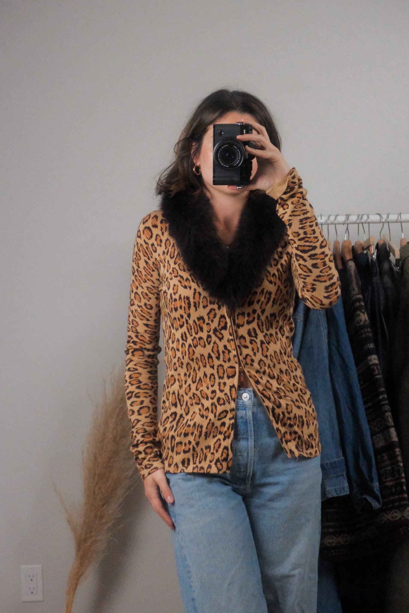 Vintage x Animal Print Removable Collar Zip-Up (M)