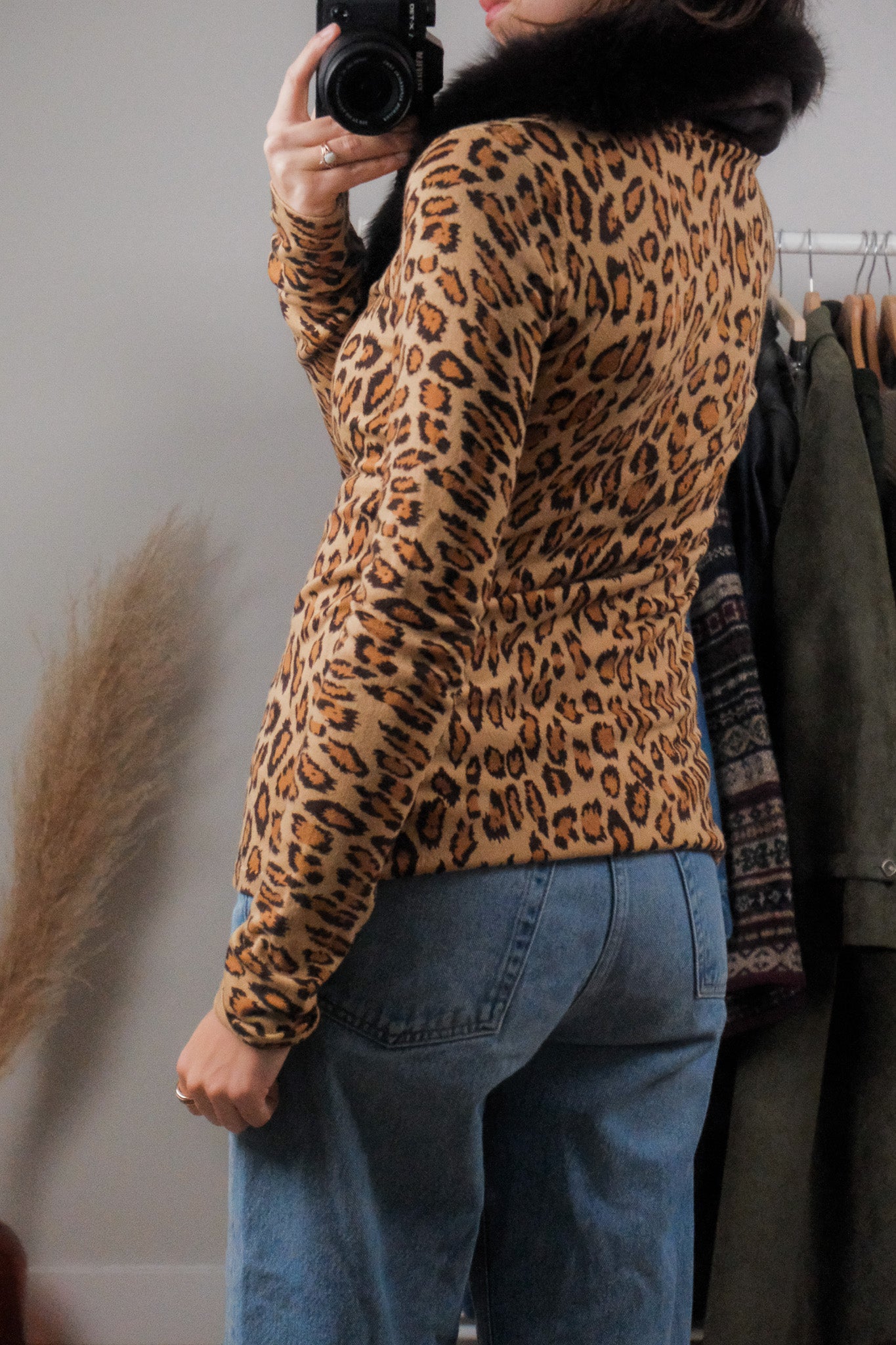 Vintage x Animal Print Removable Collar Zip-Up (M)