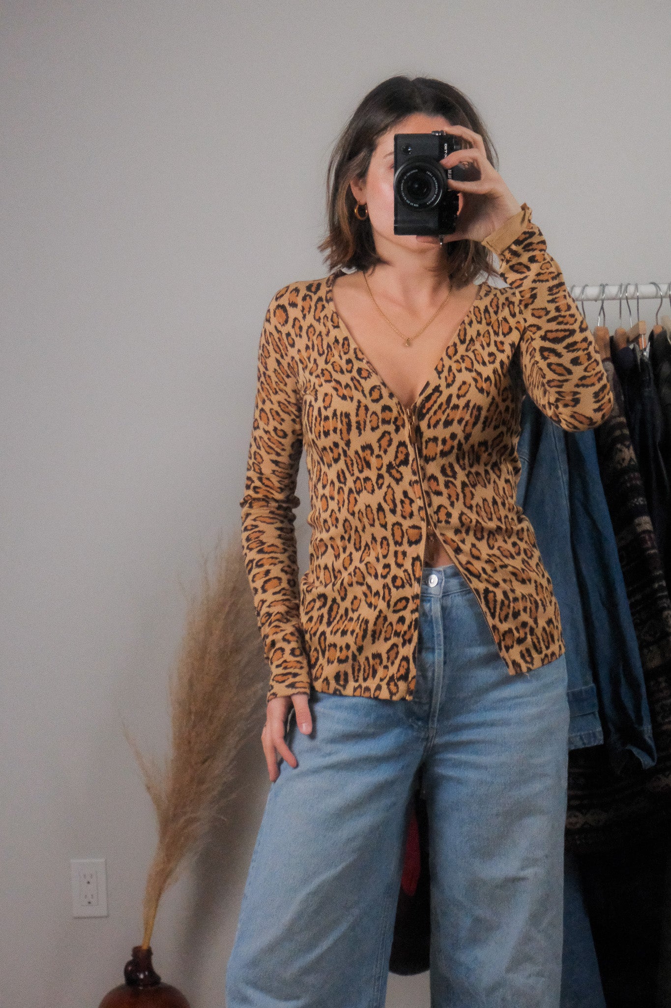 Vintage x Animal Print Removable Collar Zip-Up (M)