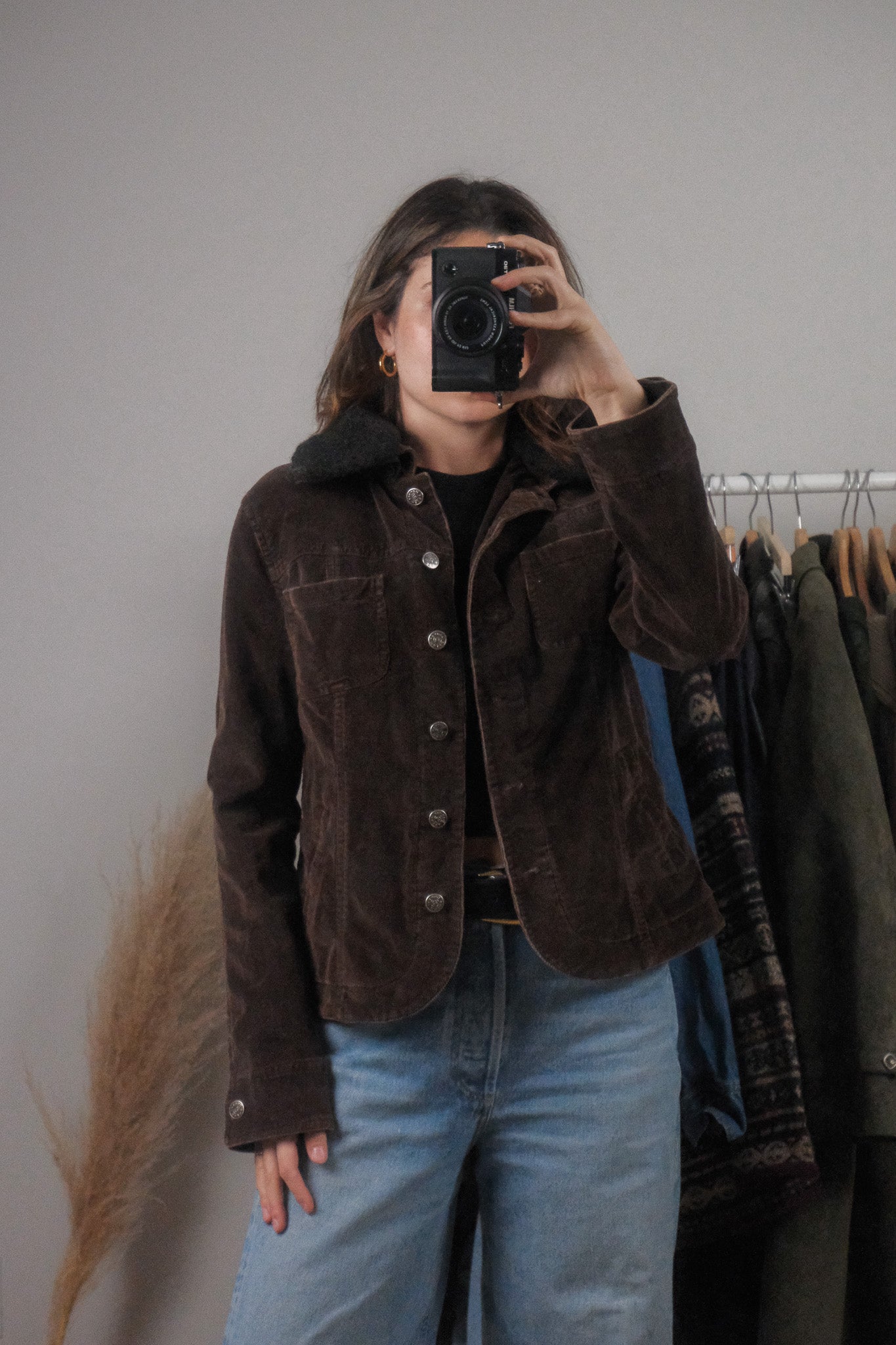 Vintage x Corduroy Removable Faux Fur Collar Jacket (S)