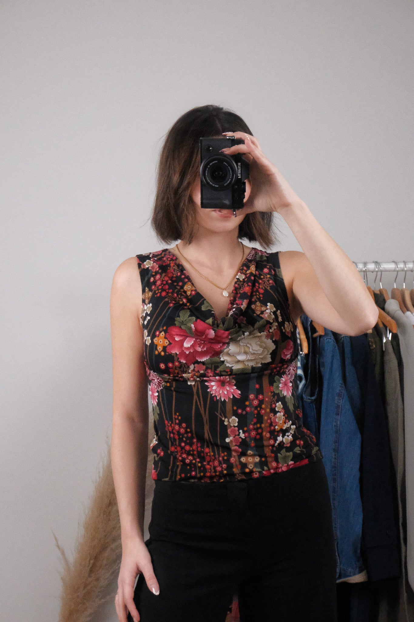Made in USA x Vintage x Floral Cowl Neck Tank (M)