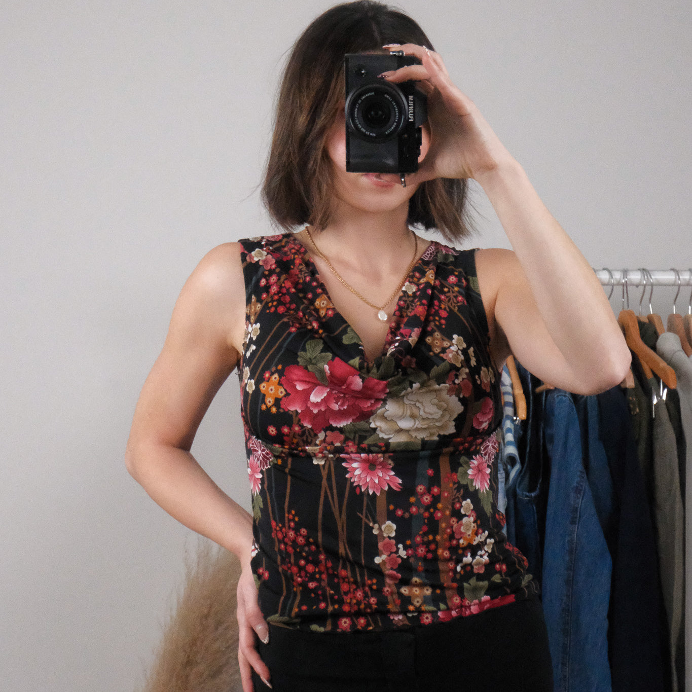 Made in USA x Vintage x Floral Cowl Neck Tank (M)