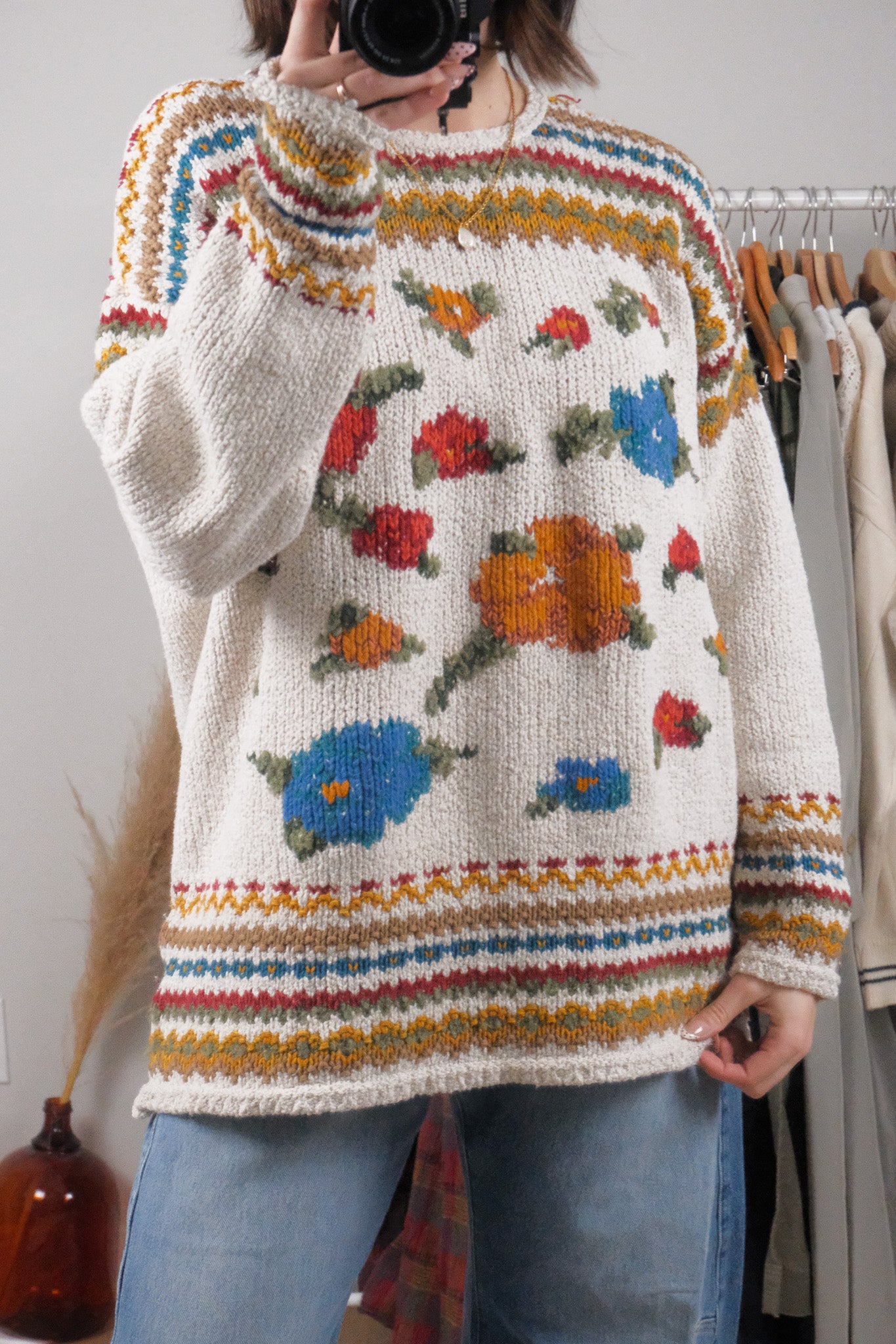 Vintage x Patterned Knit Sweater (L)