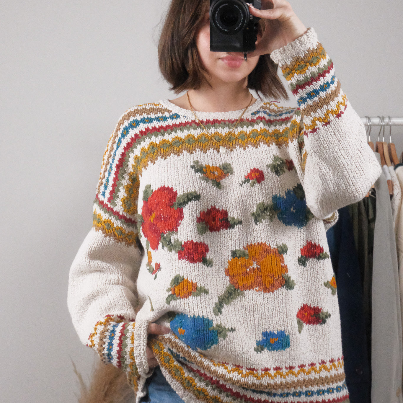 Vintage x Patterned Knit Sweater (L)