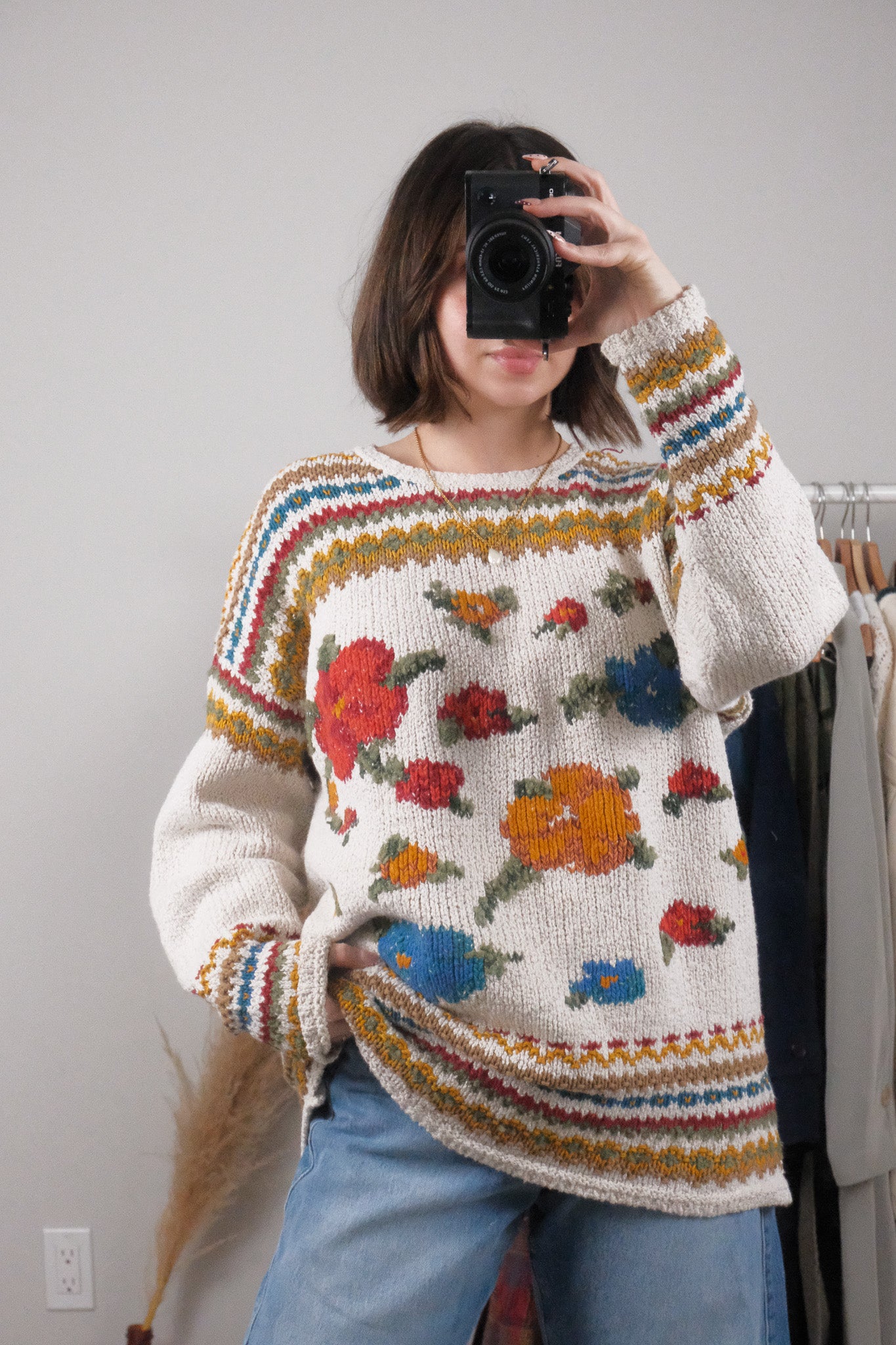 Vintage x Patterned Knit Sweater (L)