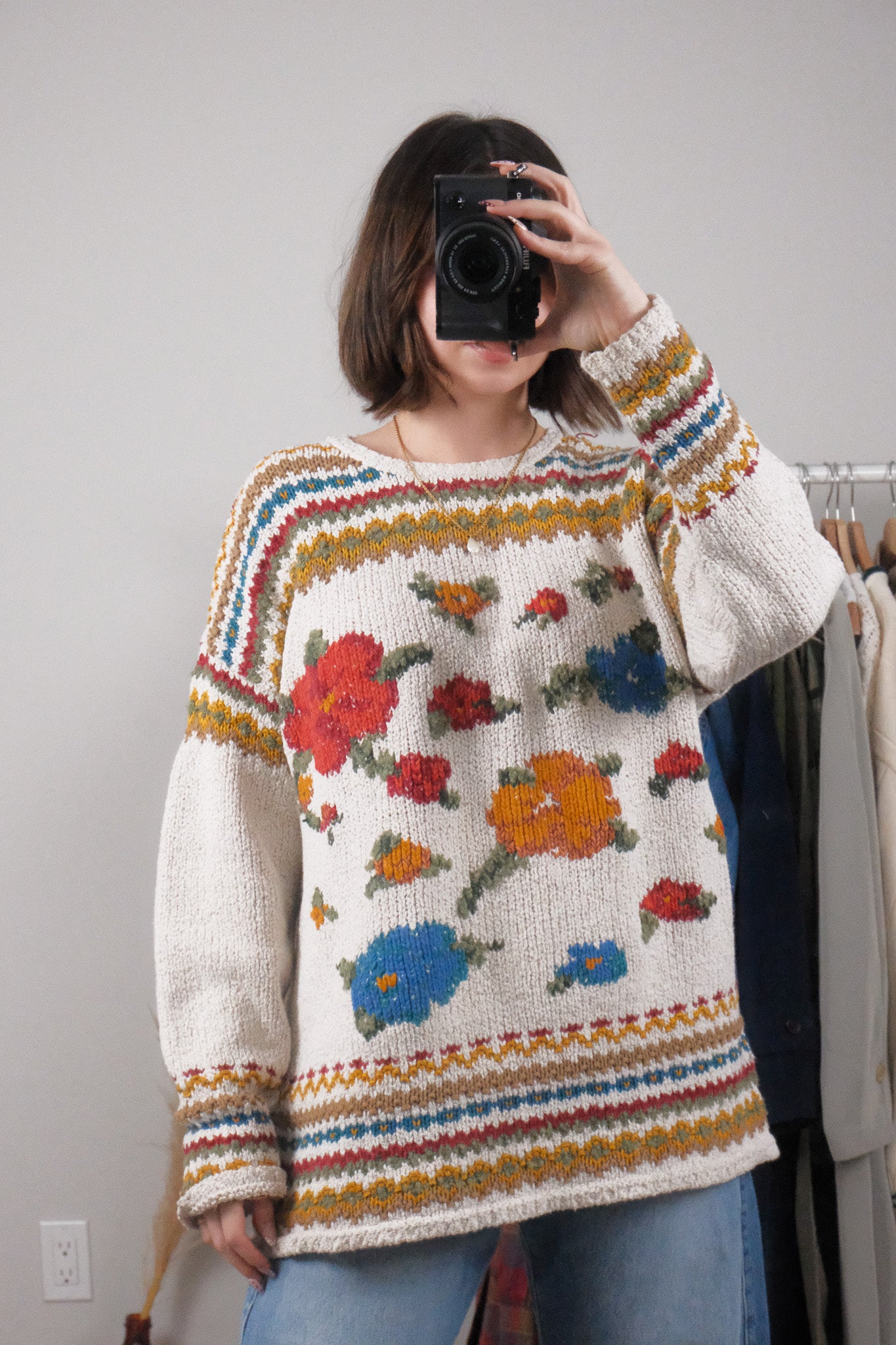 Vintage x Patterned Knit Sweater (L)