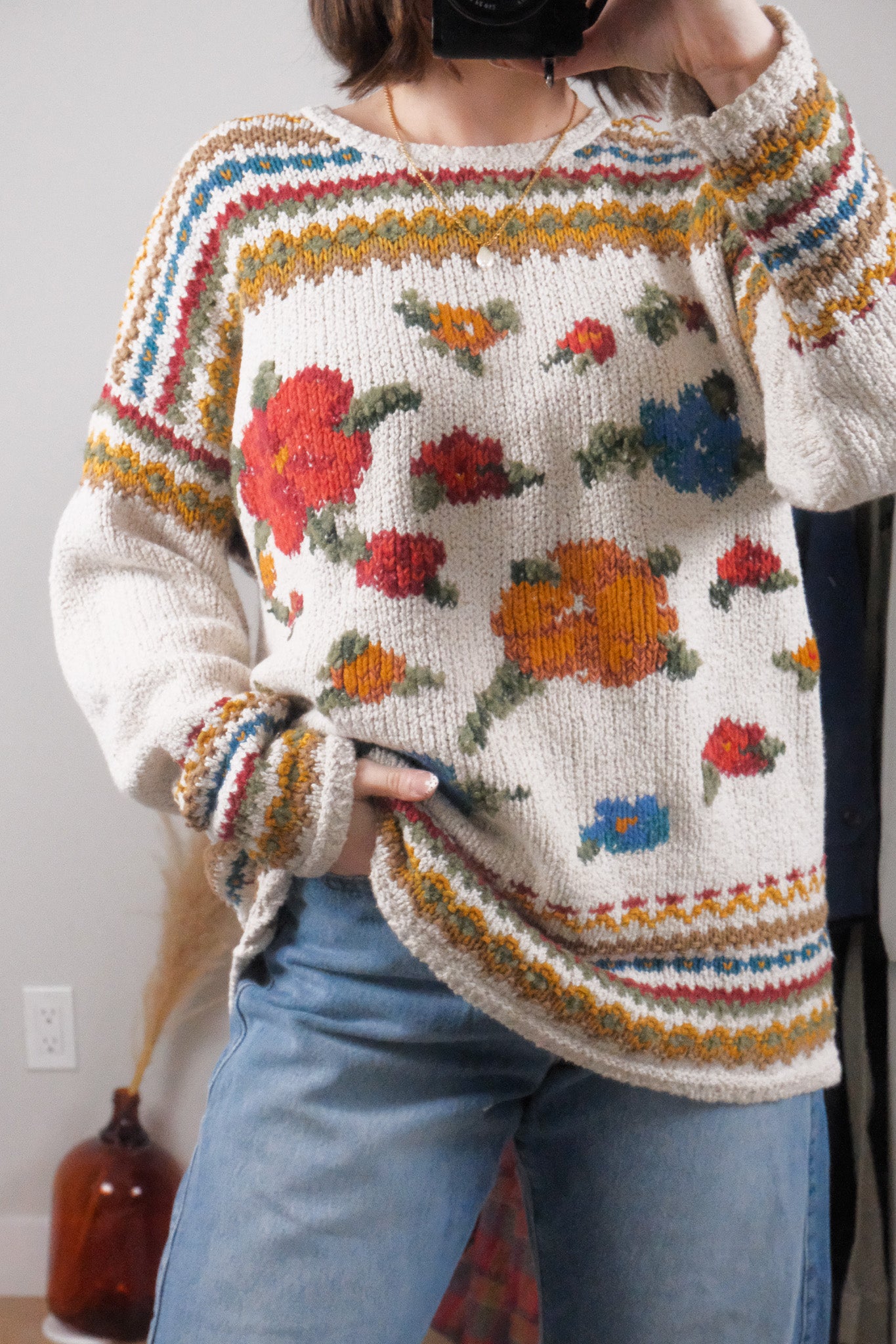Vintage x Patterned Knit Sweater (L)