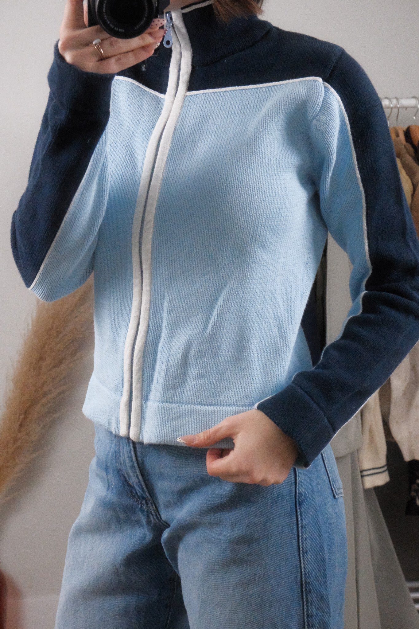 Made in Korea x Vintage x Cotton Zip-Up Knit (M/L)