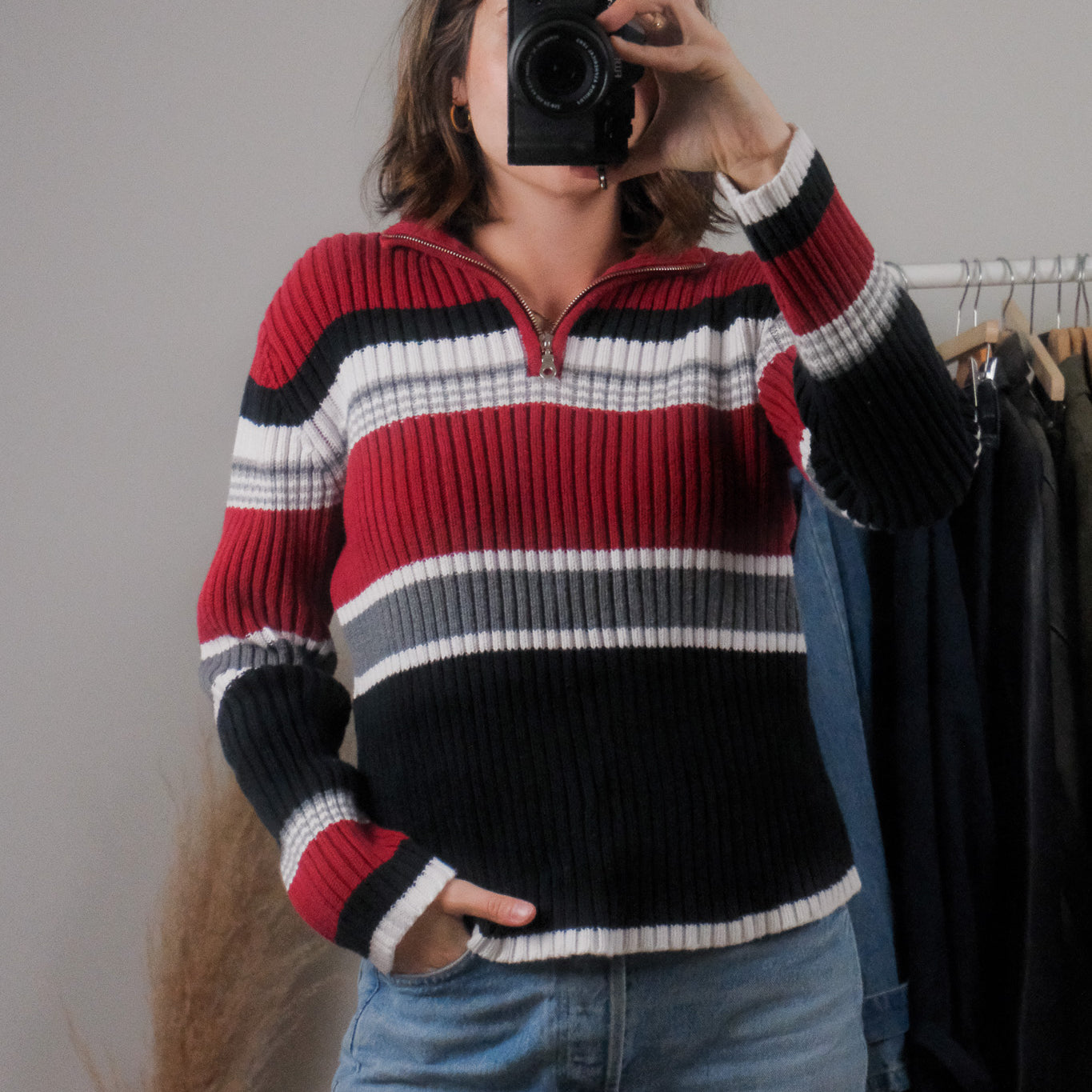 Vintage x Cotton Striped Quater Zip (M)