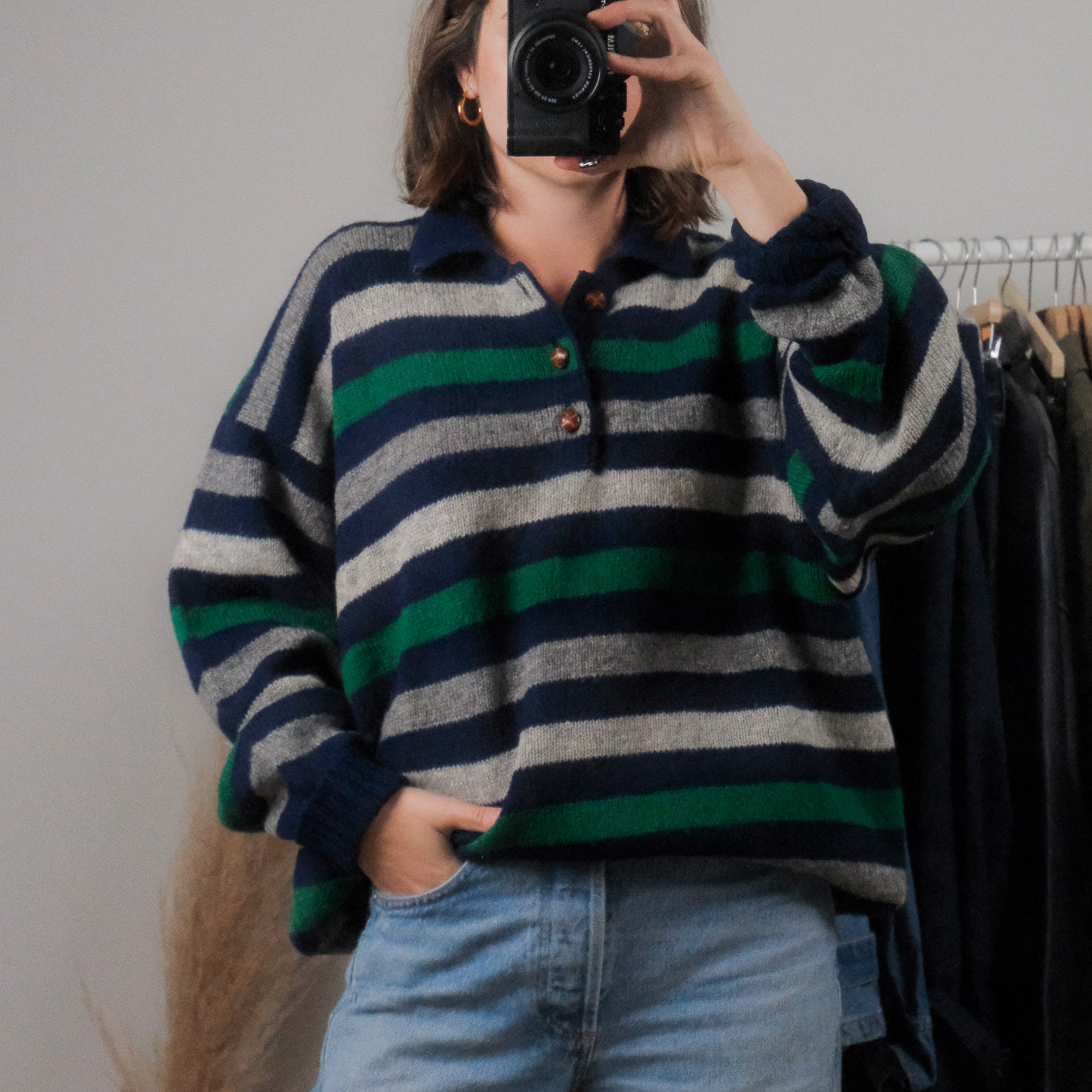 Made in Scotland x Vintage x Wool Striped Collared Knit (L/XL)