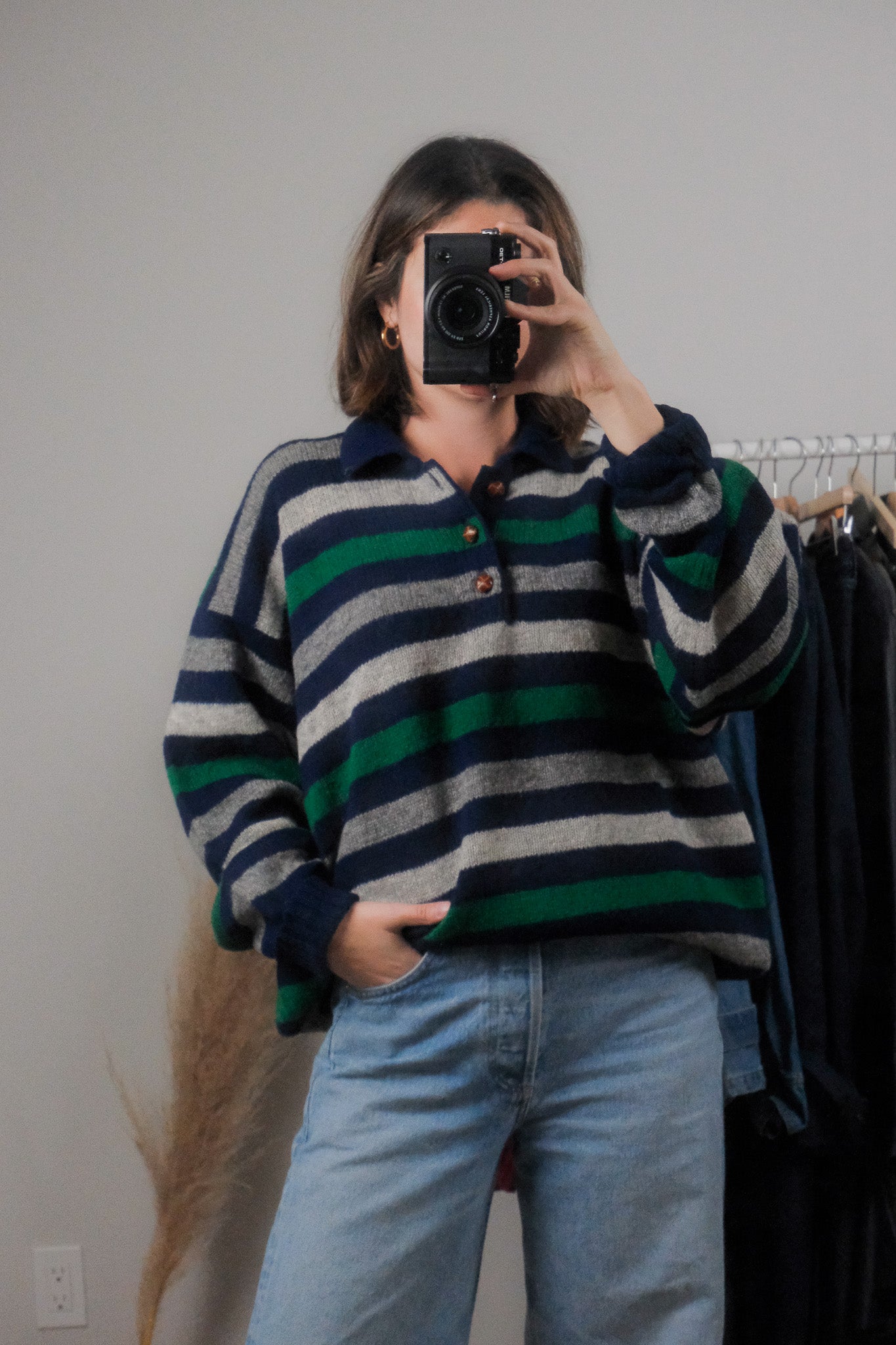 Made in Scotland x Vintage x Wool Striped Collared Knit (L/XL)