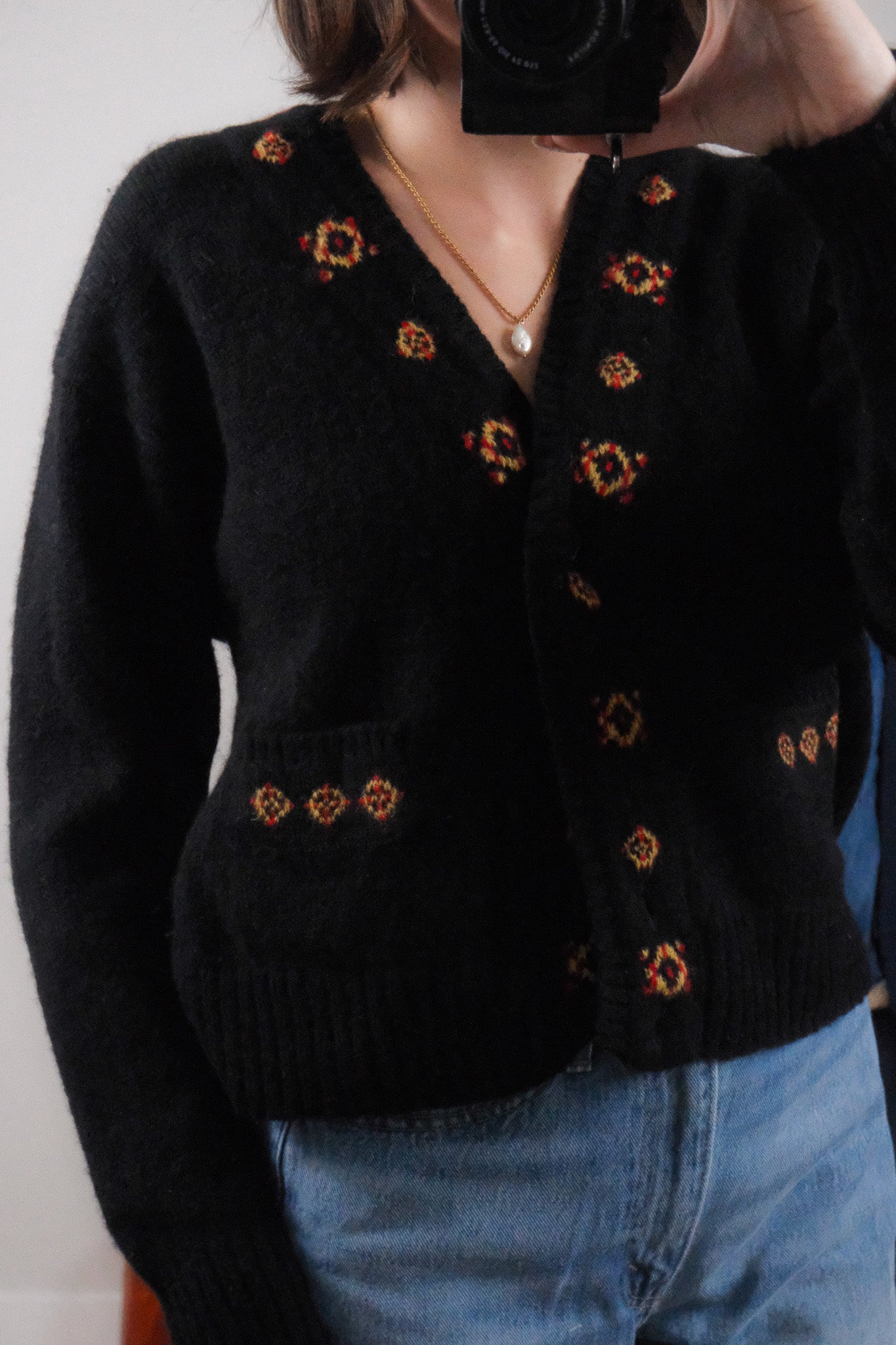 Vintage x Wool Patterned Cardigan (S)